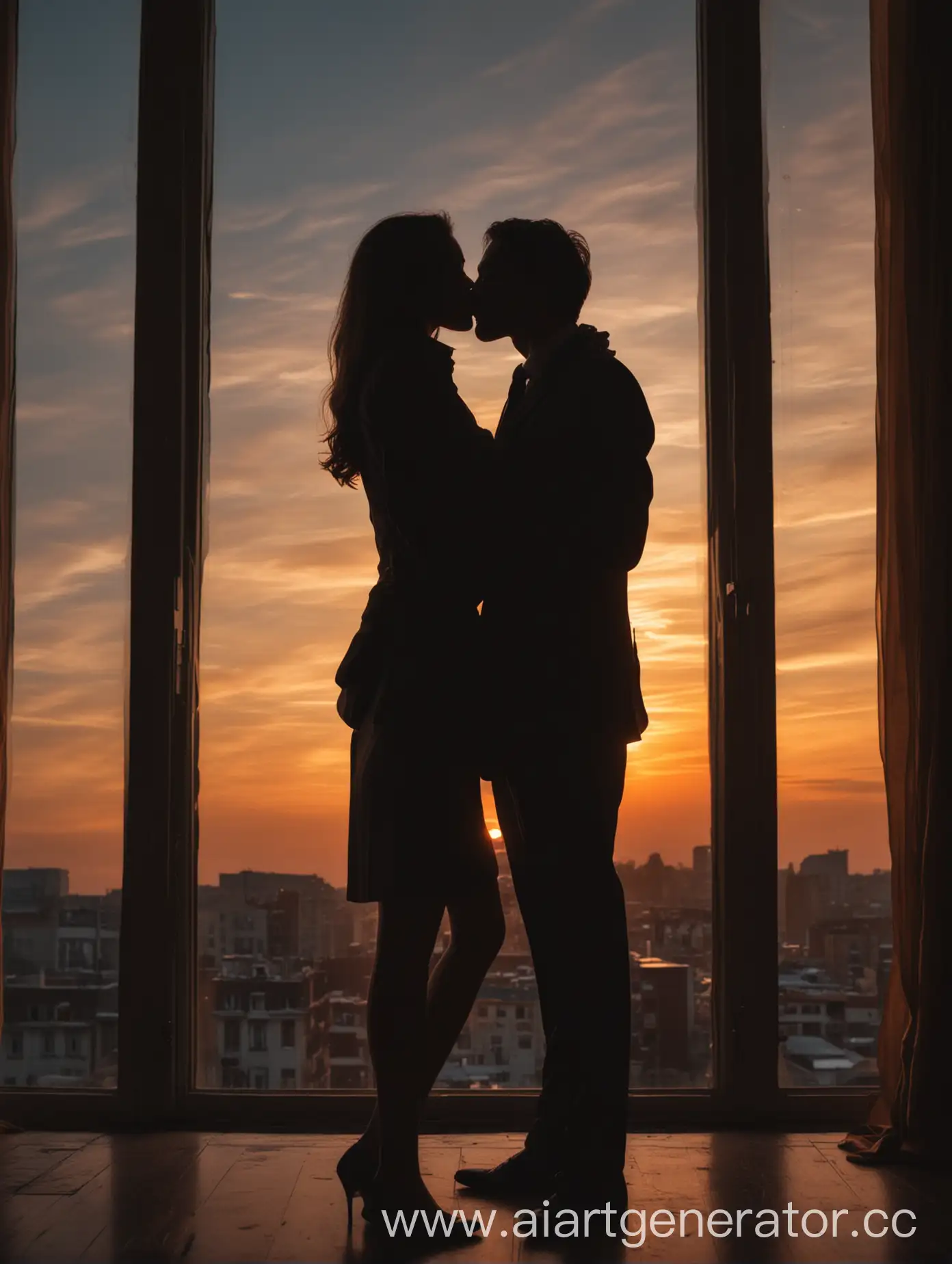 Passionate-Sunset-Kiss-Silhouette-of-Man-and-Woman-in-Love