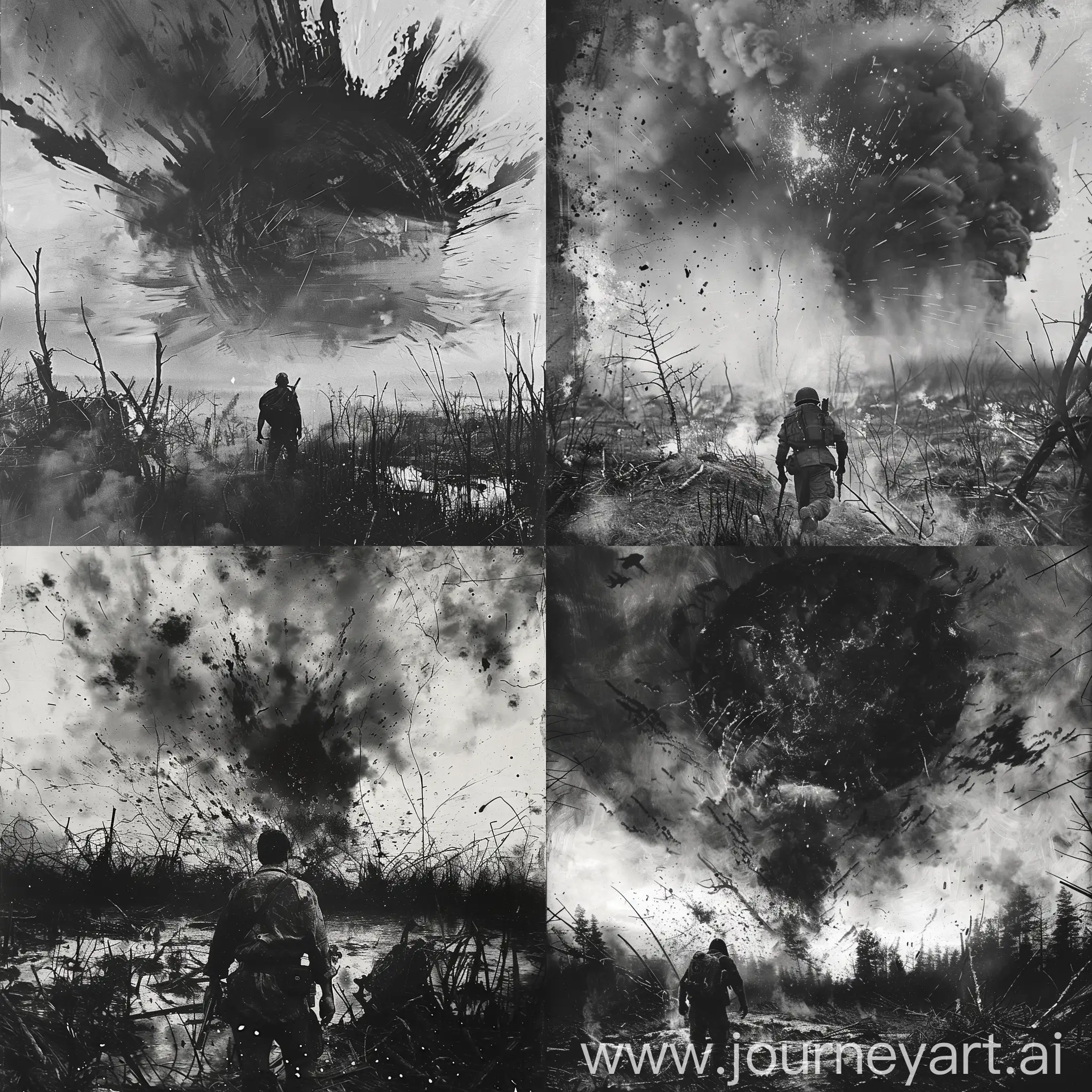 Stalker-in-Mask-Fleeing-from-Explosion-in-Swamp-Landscape