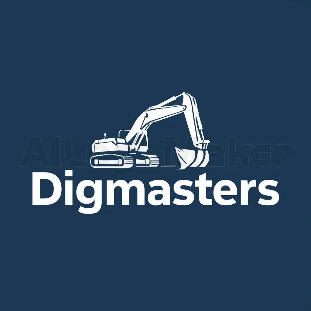 a logo design,with the text "DigMasters", main symbol:Excavator,Moderate,be used in Construction industry,clear background