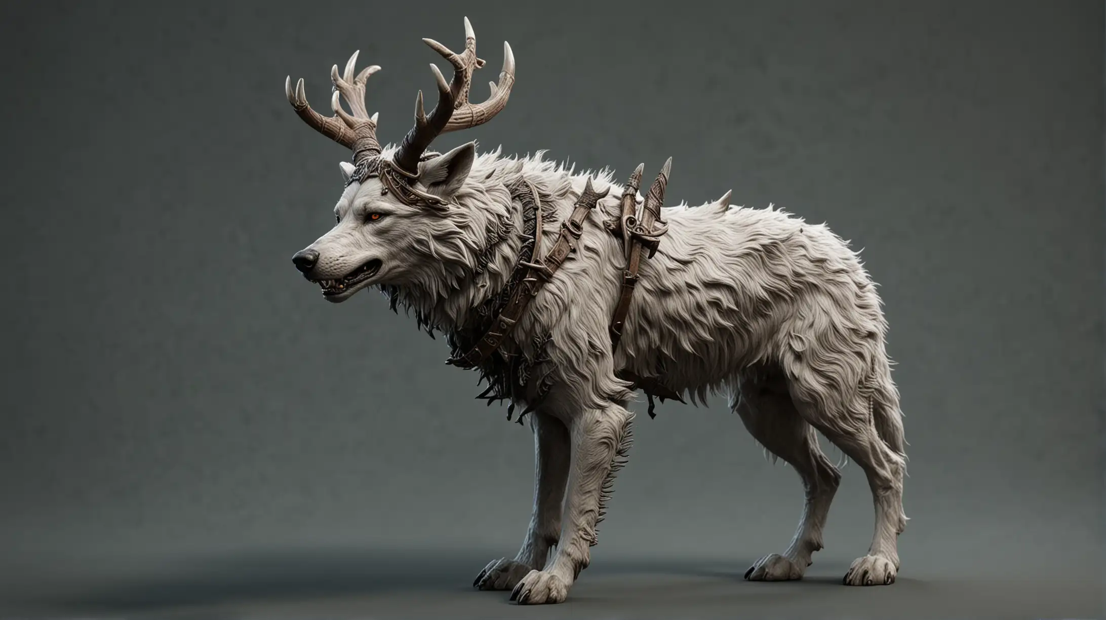 High fantasy direwolf with antlers