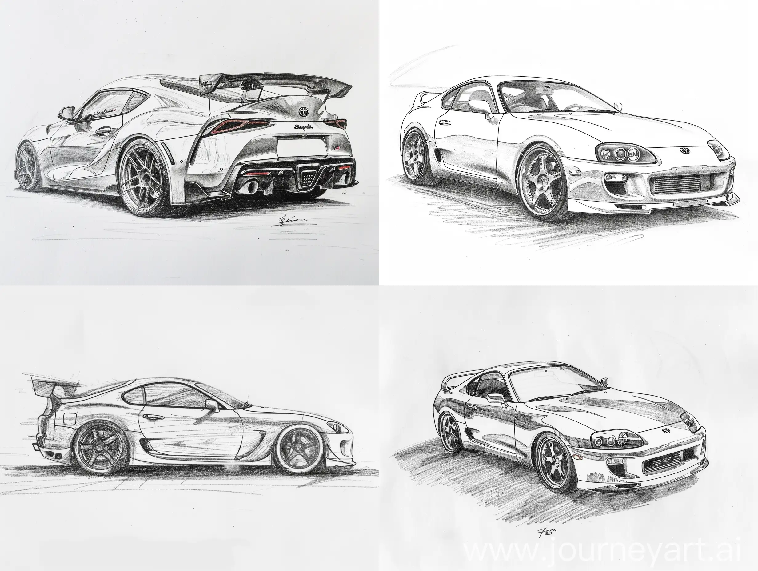 Sketch of a Supra mk6 on a white background, in pencil style, simple drawing