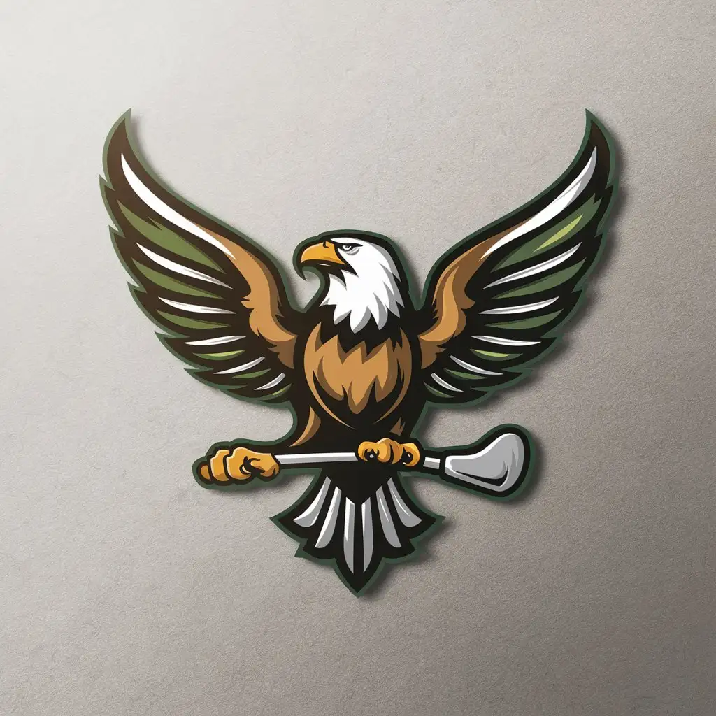 a logo design,with the text "Eagle Golf Company", main symbol:The logo should embody the spirit of golf and incorporate an eagle holding a golf club in its talons, or the eagle's wing somehow. The color scheme should consist of green, brown, black, and white. The logo should be designed for multi-purpose use including print materials, online platforms, and merchandise.,Moderate,clear background