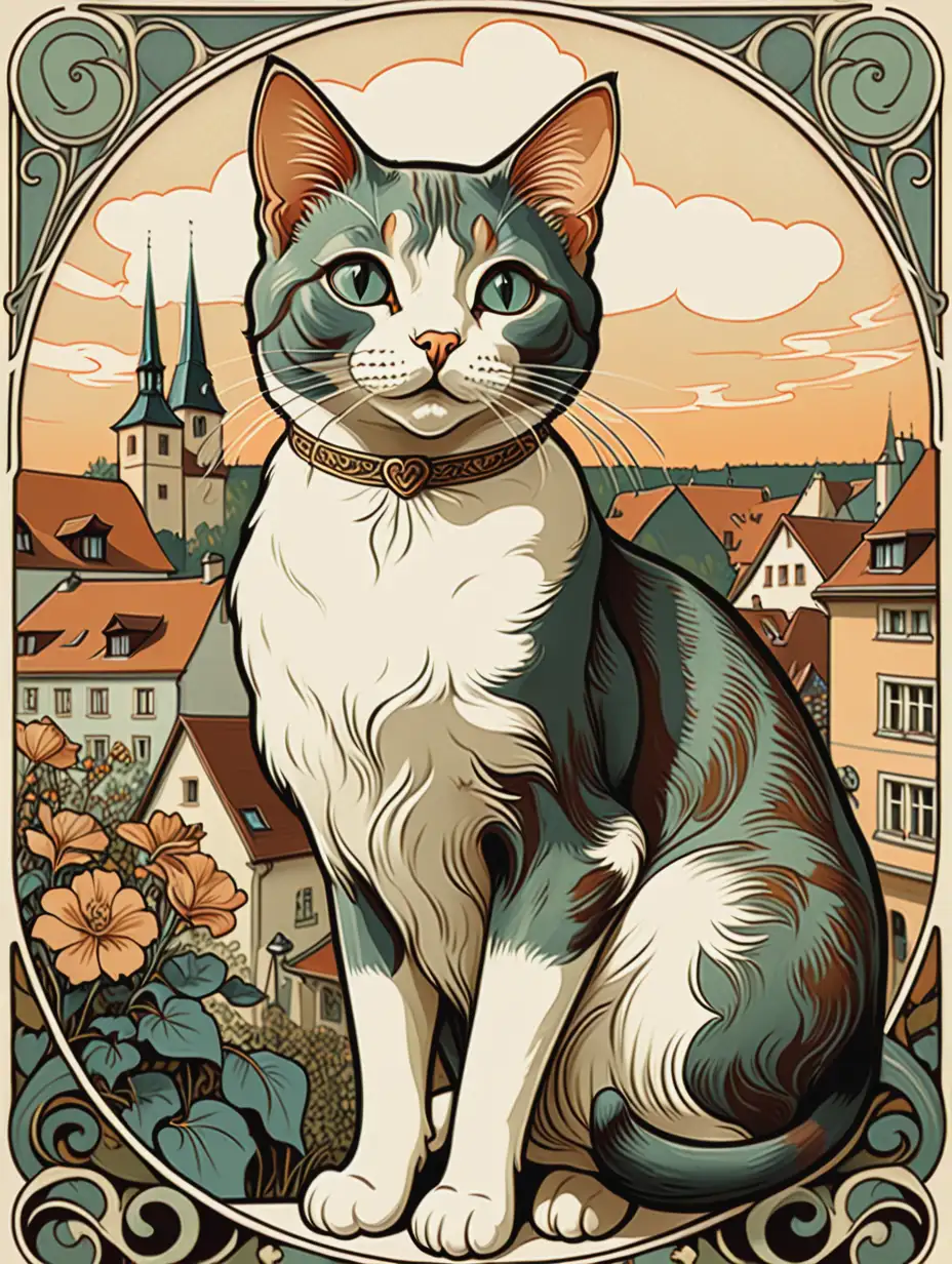 Art Nouveau Style Illustration of a Romantic Cat in Nittel Germany