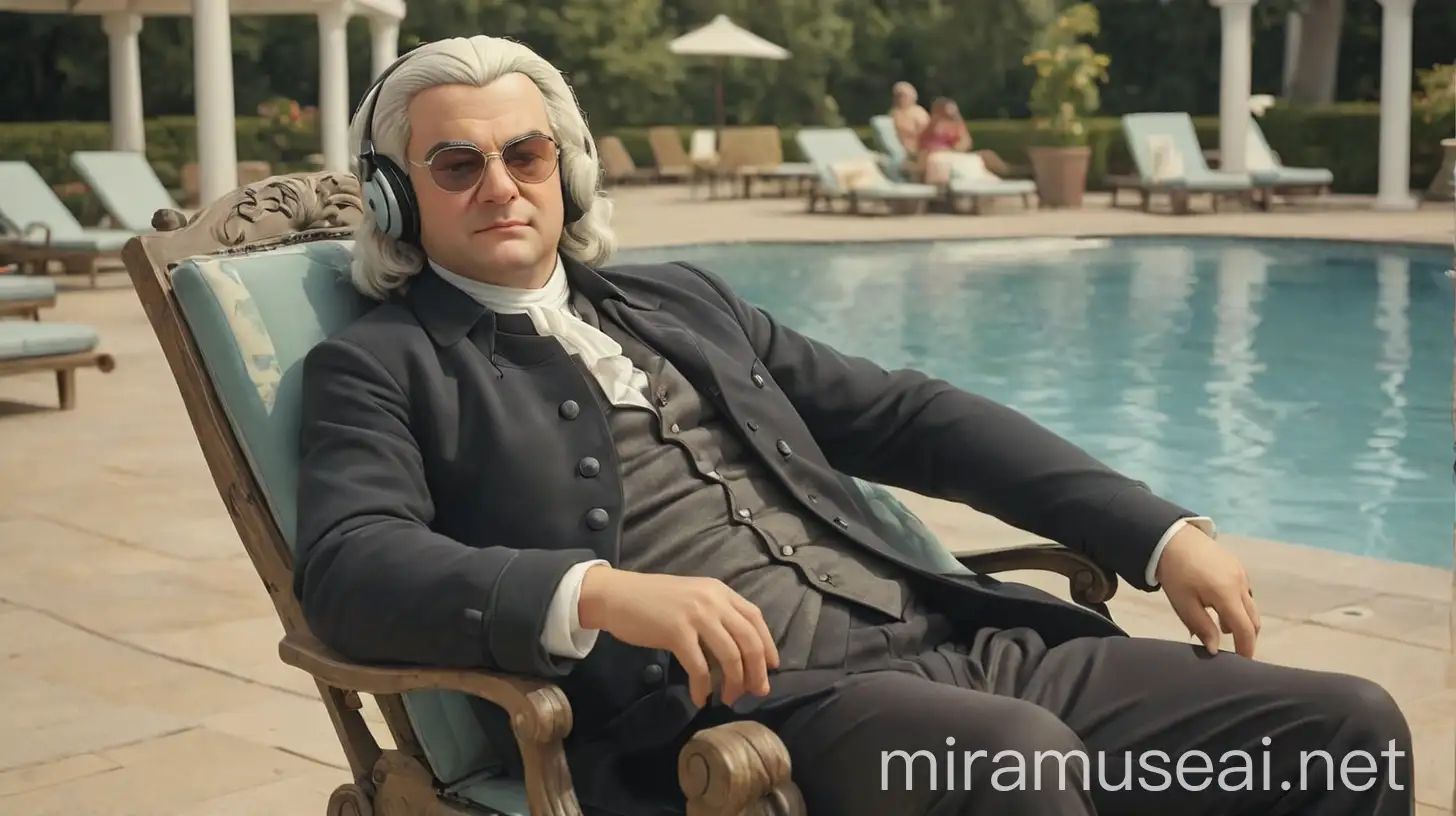 Johann Sebastian Bach Listening to Music by the Poolside