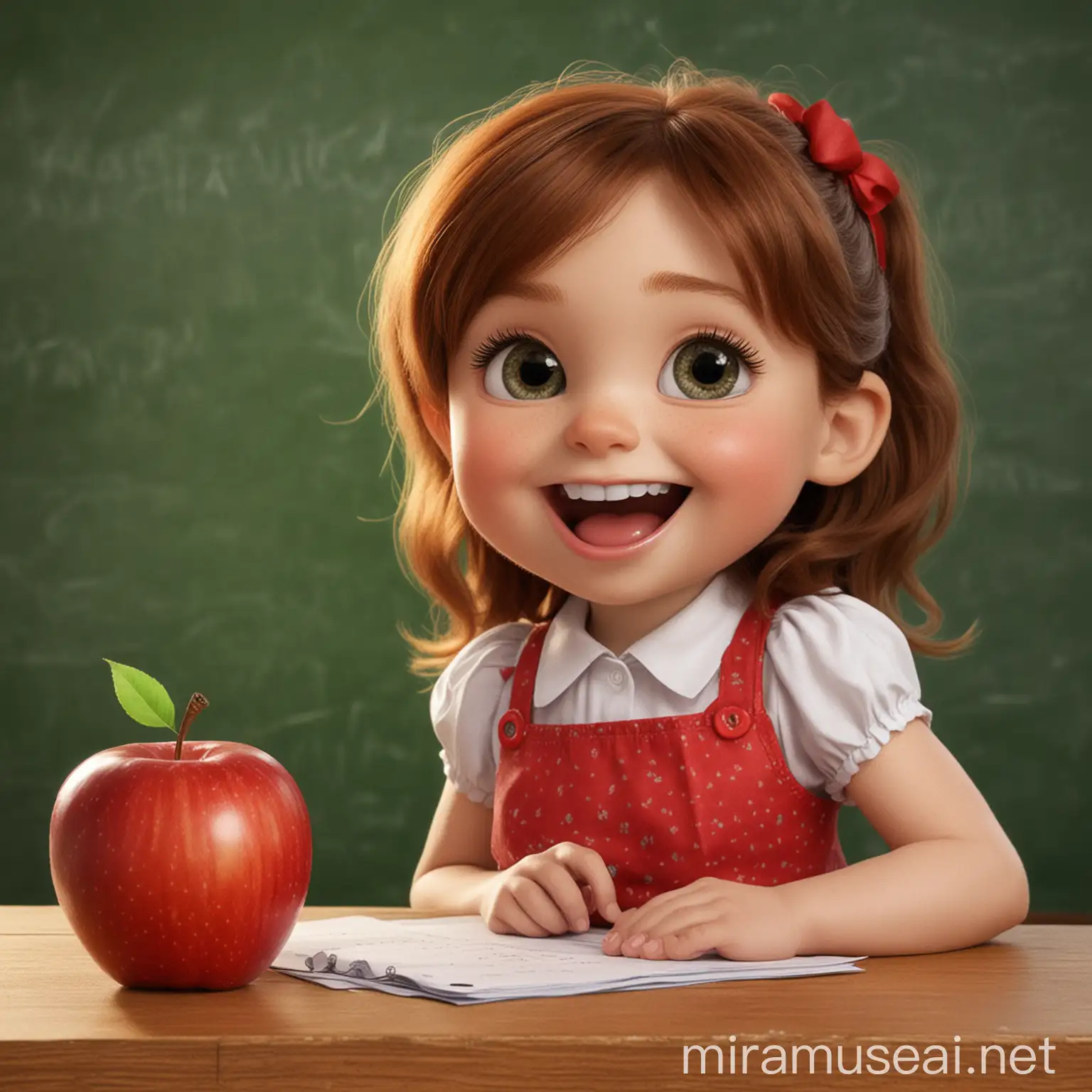 Enthusiastic Amy Learns Letter A with a Big Red Apple