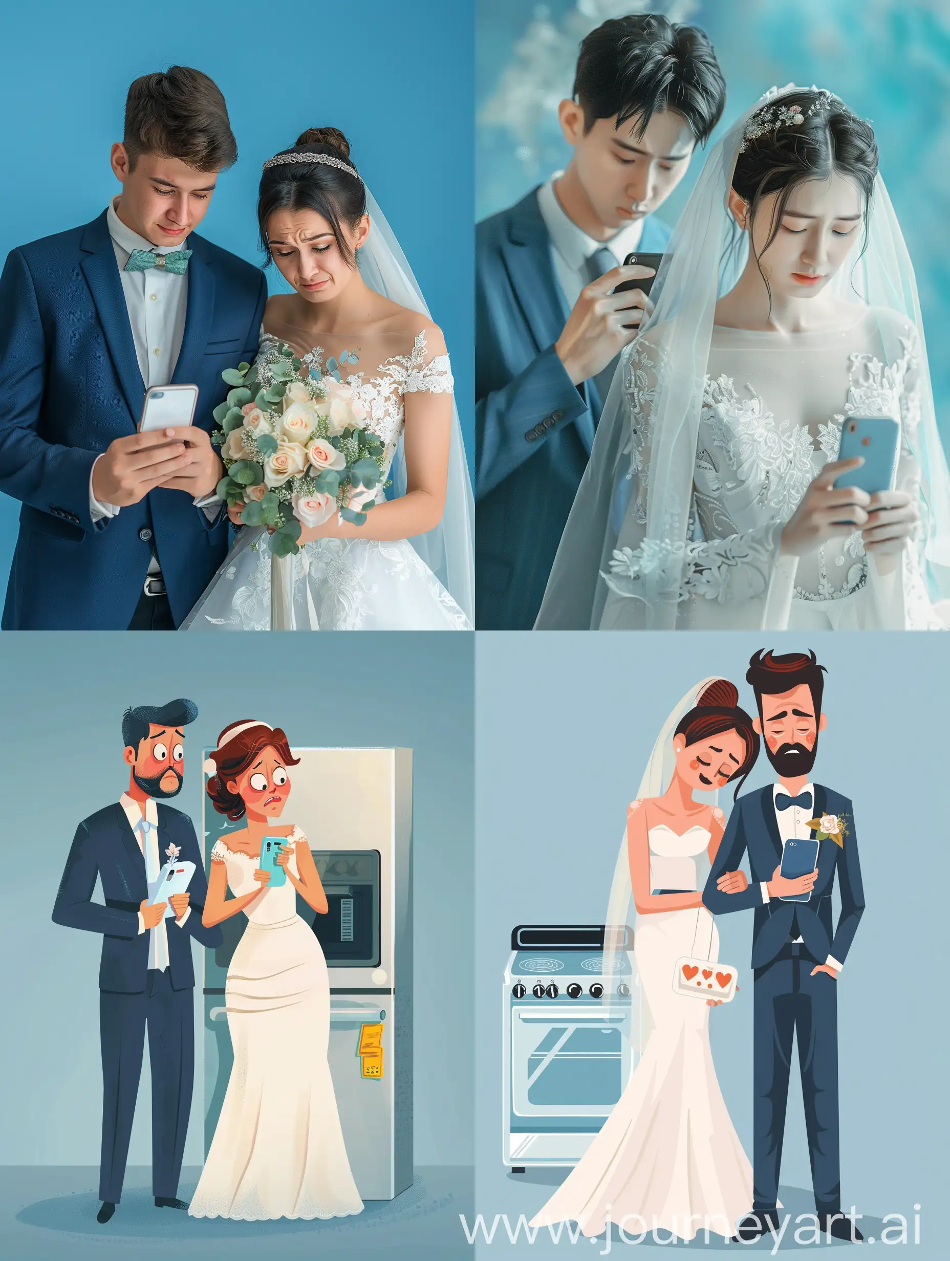 Bride-and-Groom-Shopping-for-Kitchen-Appliances-on-Mobile-Screen