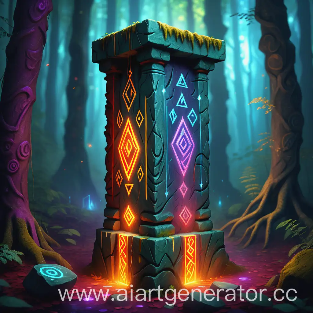 Enchanted-Forest-Pillar-with-Elemental-Stones-Glowing-Runes-and-Elemental-Magic