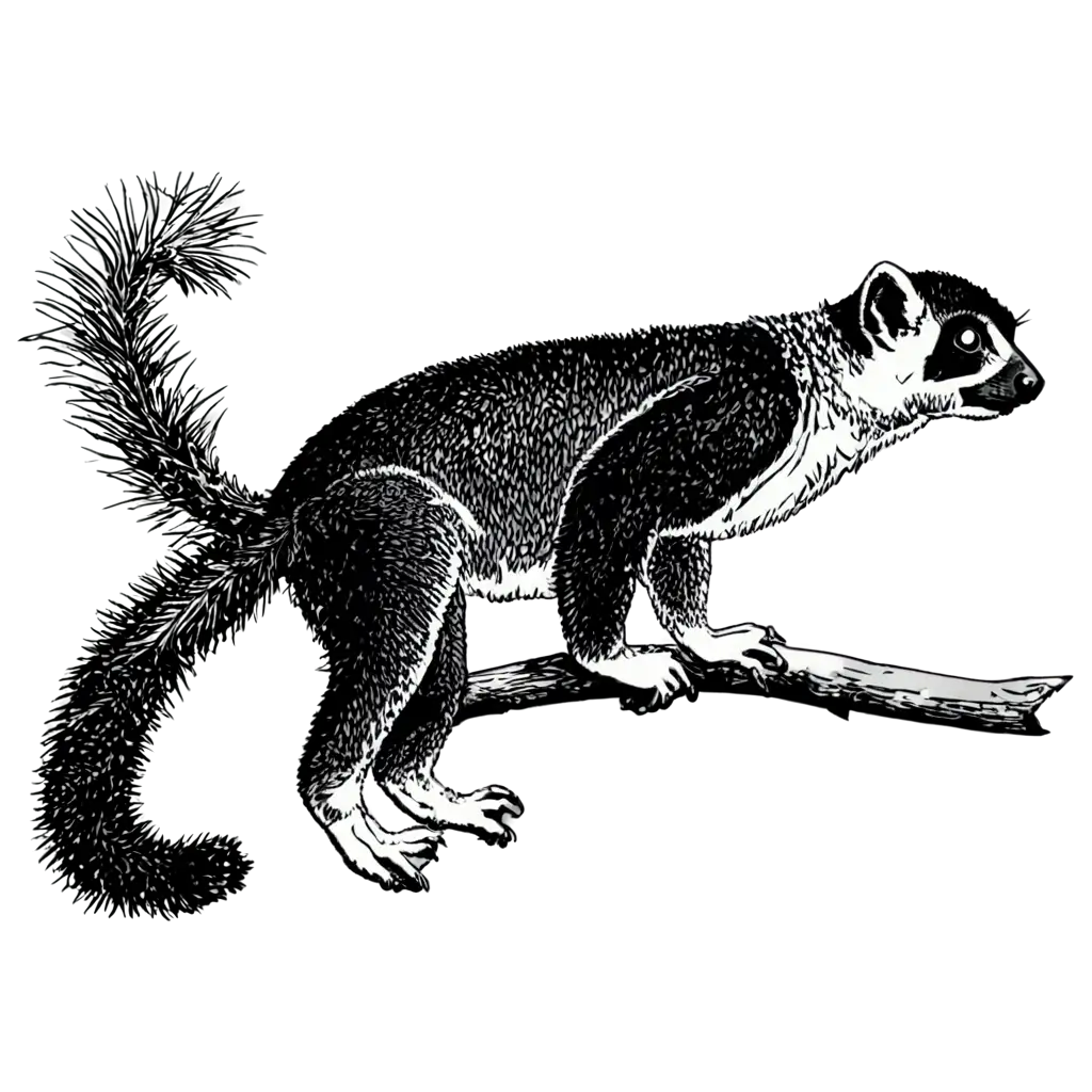 Detailed-PNG-Drawing-Lemur-Animal-in-Side-View-Perched-on-a-Tree-Branch