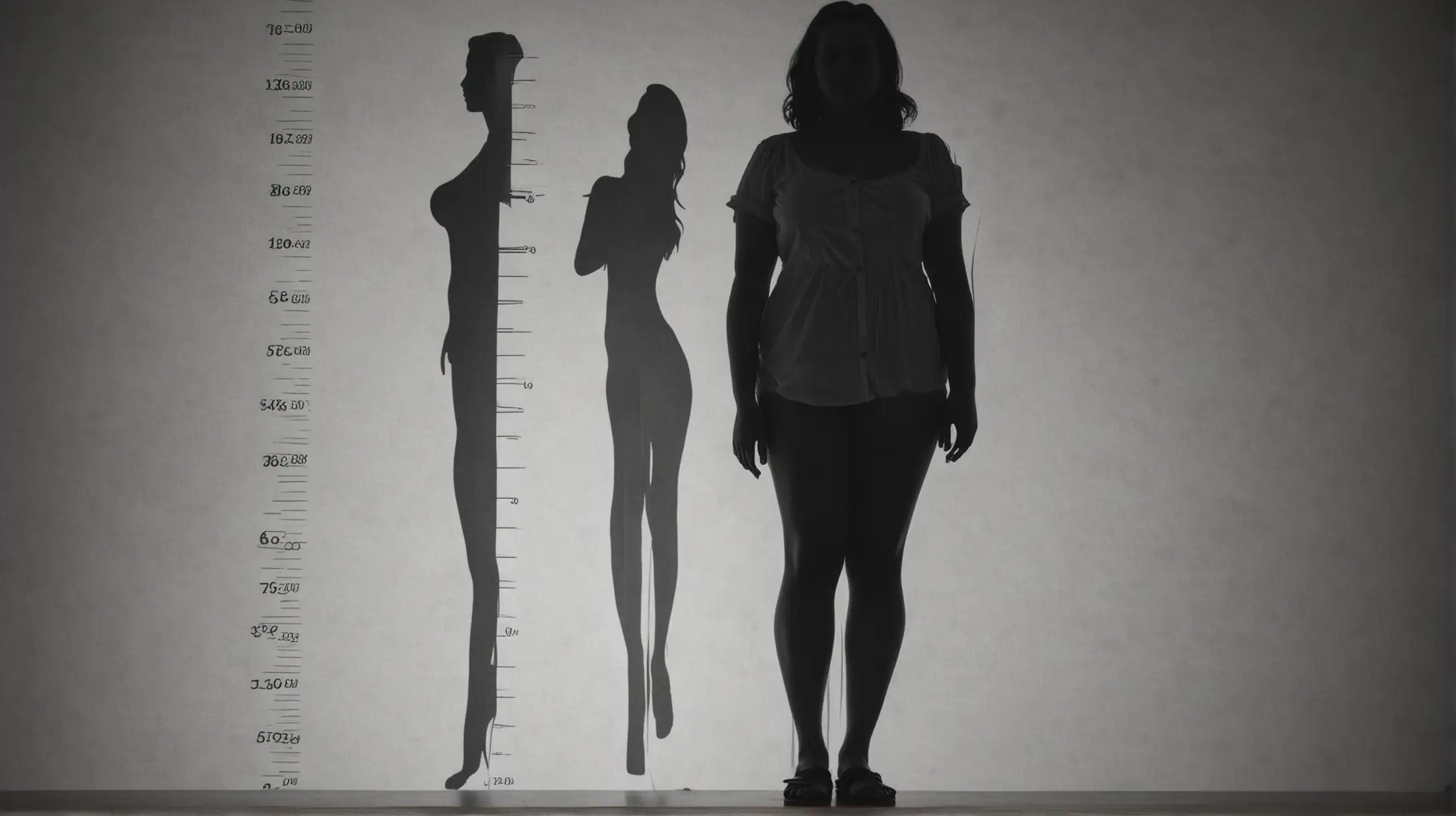 Silhouette of Young American Woman with Height Chart