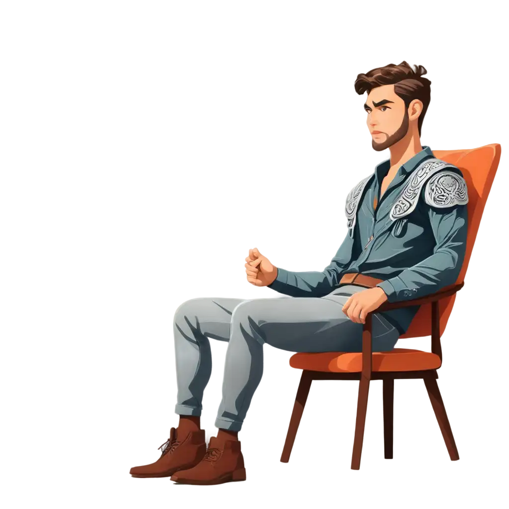 Warrior-Sitting-on-Chair-MBTI-Cartoon-Art-Style-PNG-Image