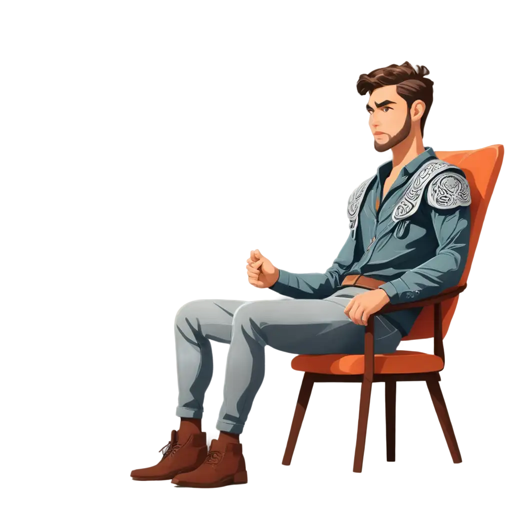 a warrior sitdown on the chair, mbti cartoon art style