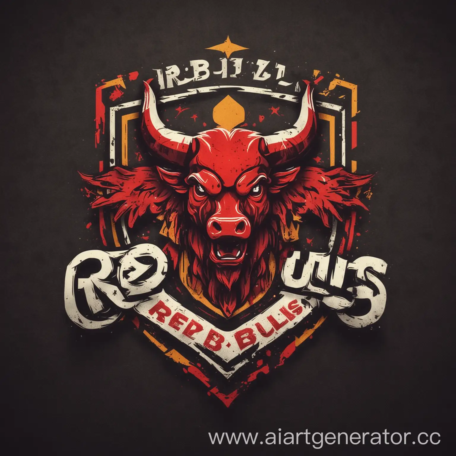 Логотип для футбольной команды с названием Red Bulls с названием команды без ошибок
