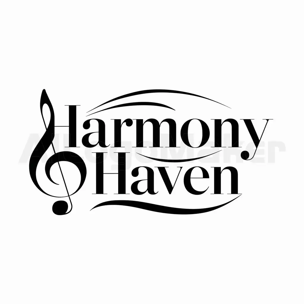 a logo design,with the text "Harmony Haven", main symbol:music,black color,Moderate,clear background