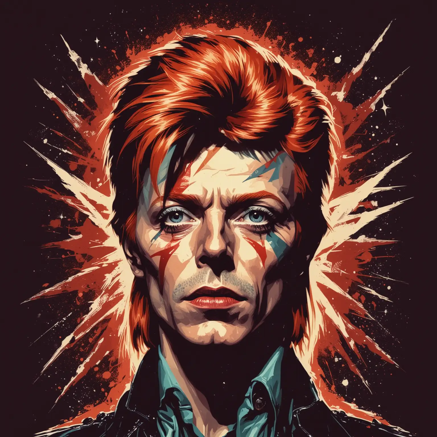 make me a portrait
 for a cover likeThe Rise And Fall Of Ziggy Stardust And The Spiders From Mars David Bowie in a cool vectorstyle whitout text on it