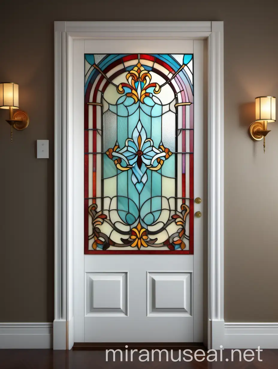 Витраж тиффани на двери в спальне, стиль классика, орнамент, из разноветного стекла