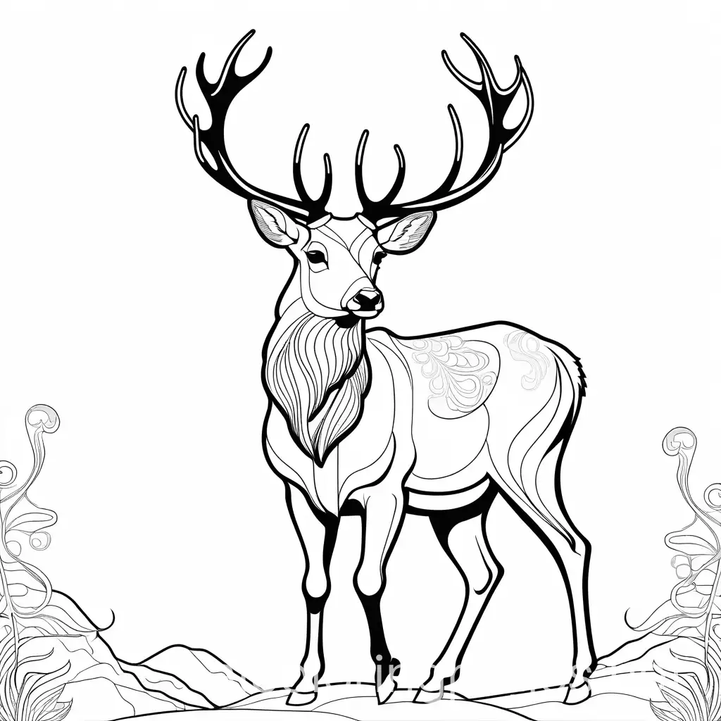 Turfan-Red-Deer-Coloring-Page-Simple-Line-Art-on-White-Background