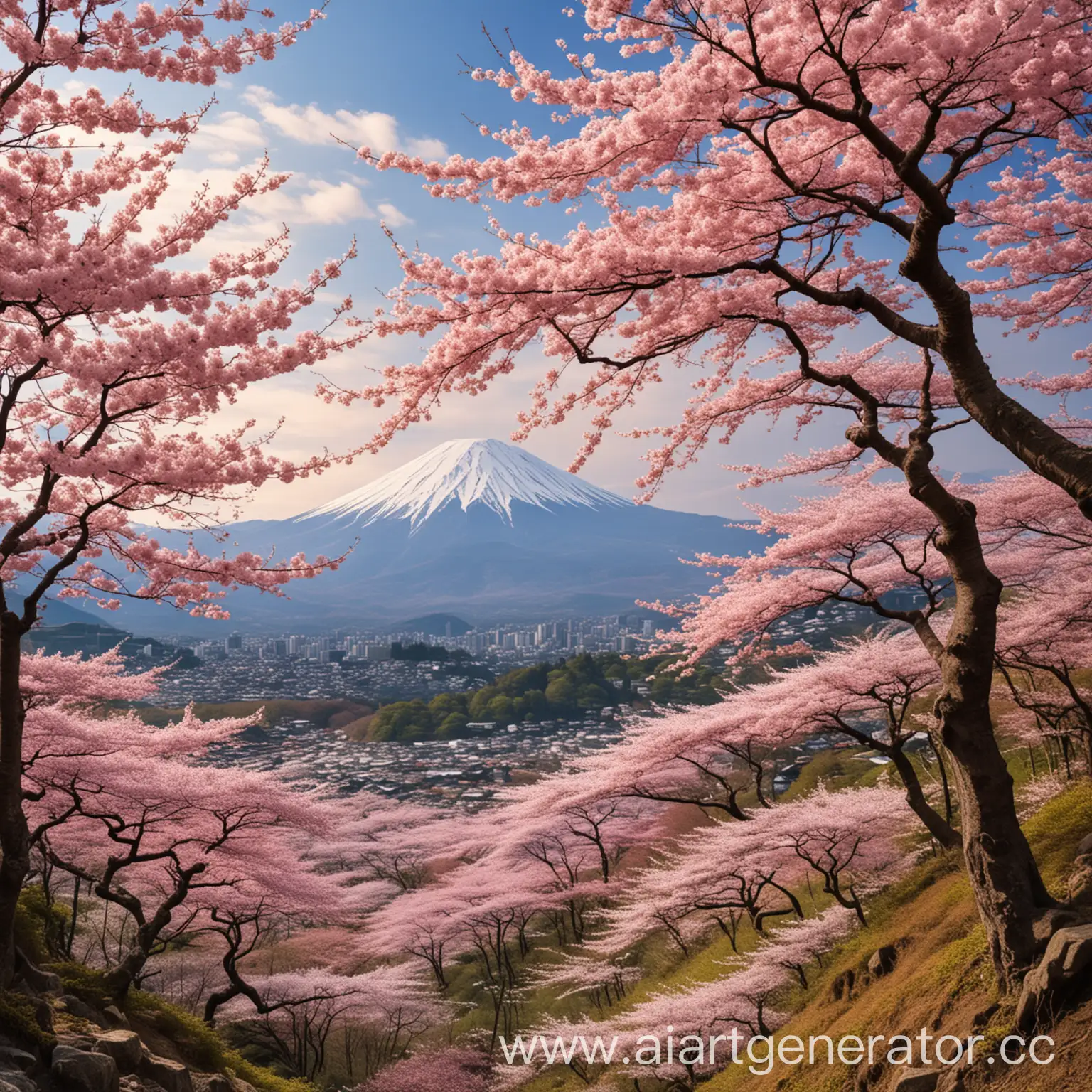 Serene-Japanese-Landscape-with-Sakura-Trees-and-Mountains