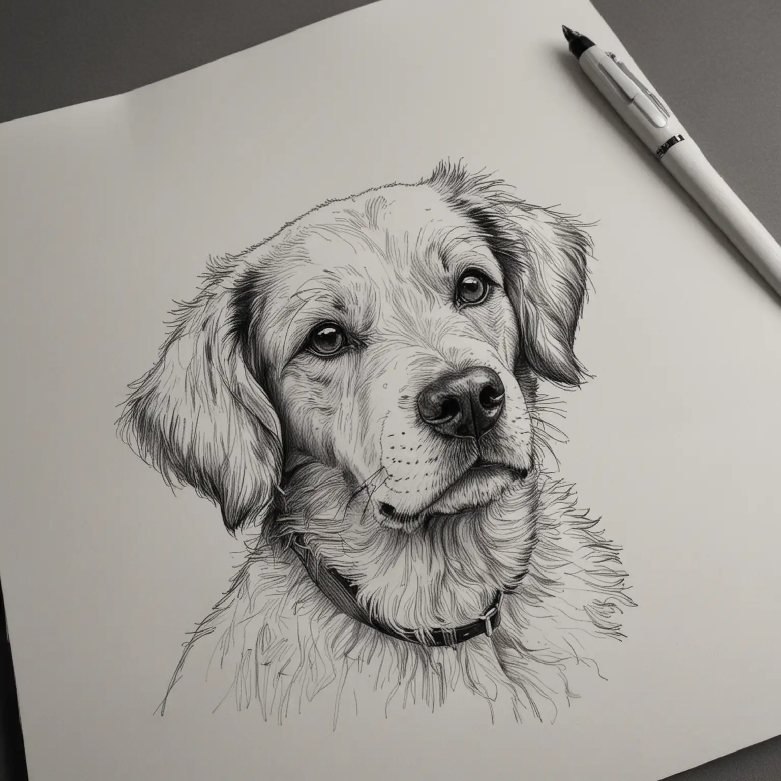 潦草的，钢笔画，一只狗，特写，素描