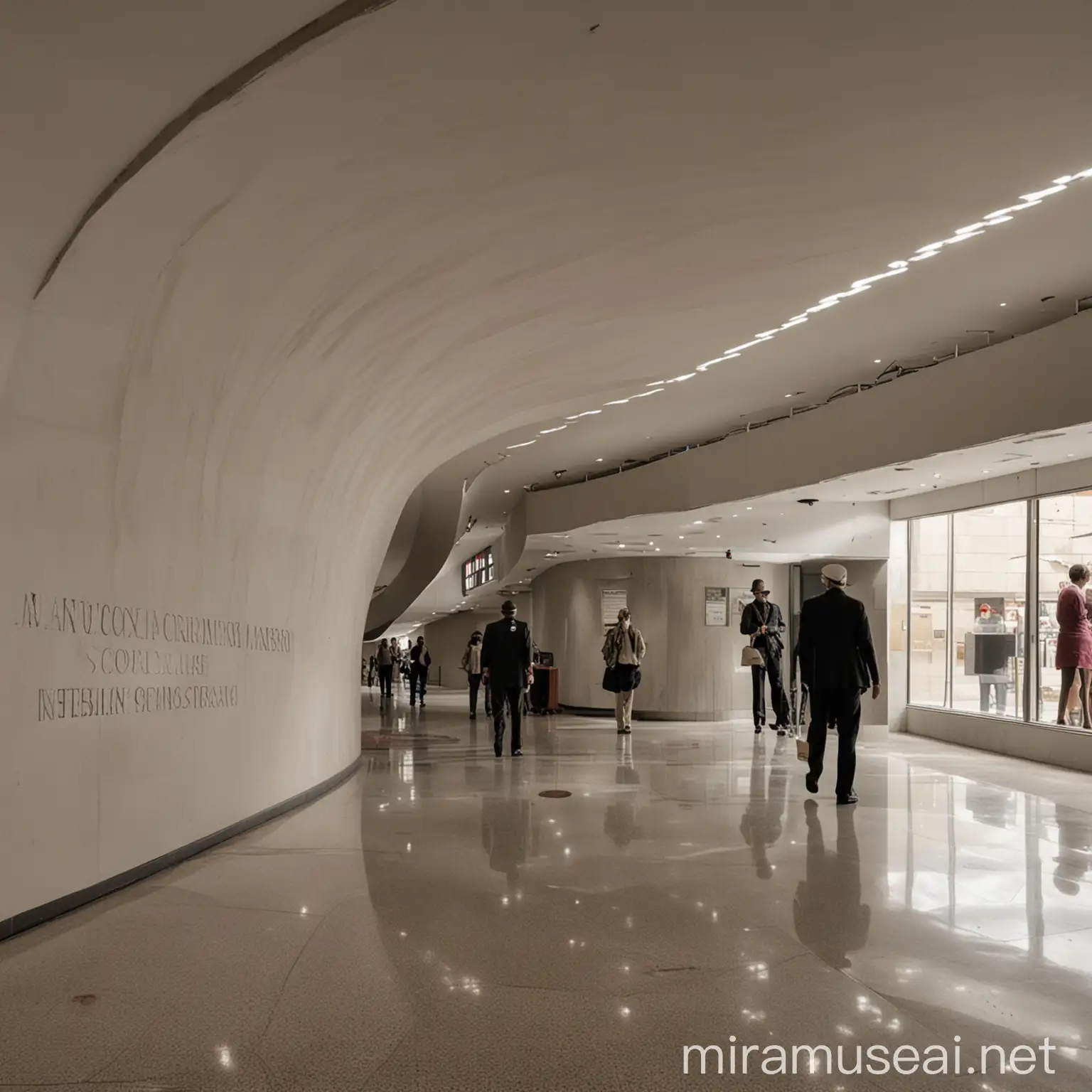 Crime Museum Lobby with Curved Wall and People