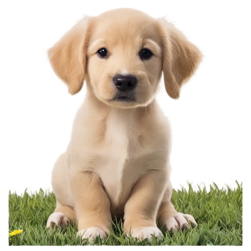 puppy dog lying in a sunny meadow landscape