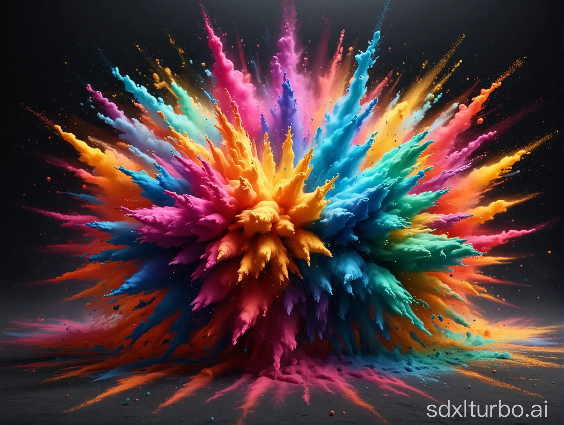 explosions of multicolored powders, vibrant colors, 8k, hyper realistic, hyper detailed