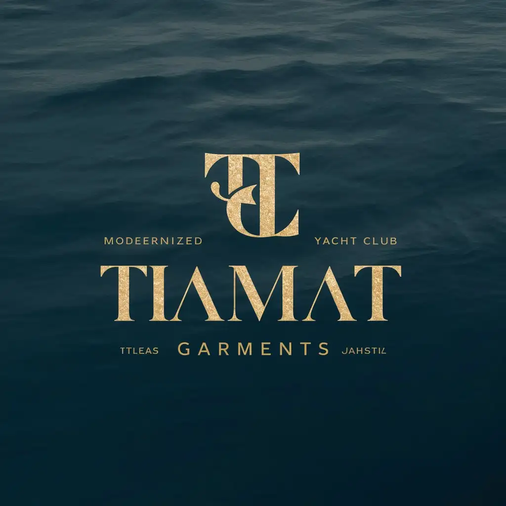 a logo design,with the text "Yacht club", main symbol:Font Choice: Modernized Garamond, a serif font with classic elegance and subtle nautical elements. Lettering Style: 'TIAMAT' in uppercase, 'Garments' in small caps or title case. Colors: Primary - Gold; Accent - Navy blue or deep maritime blue. Background: Clear.,Moderate,clear background