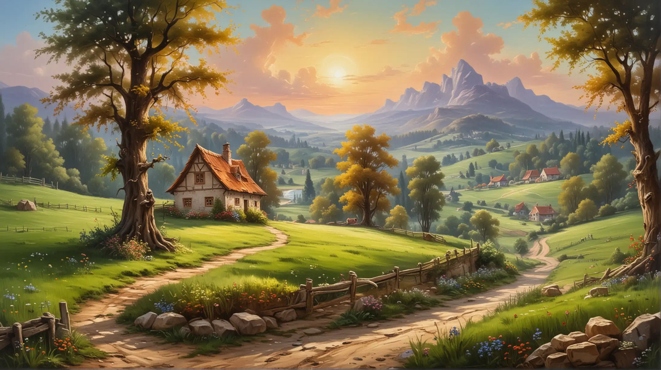 Enchanting Oil Painting of a Countryside Fairy Tale Scene