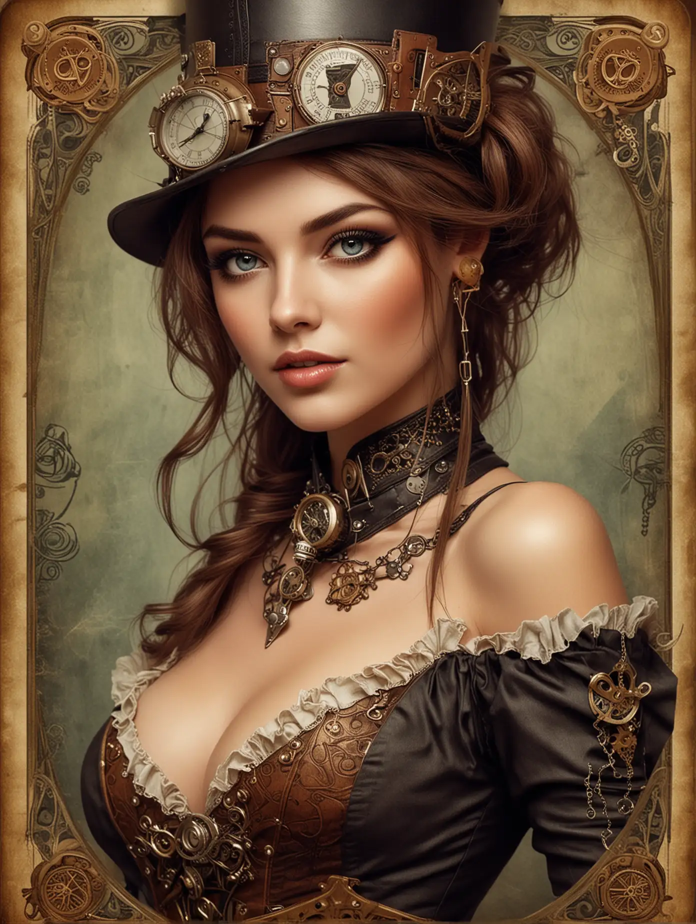 Steampunk Beautiful Woman on a Playing Card