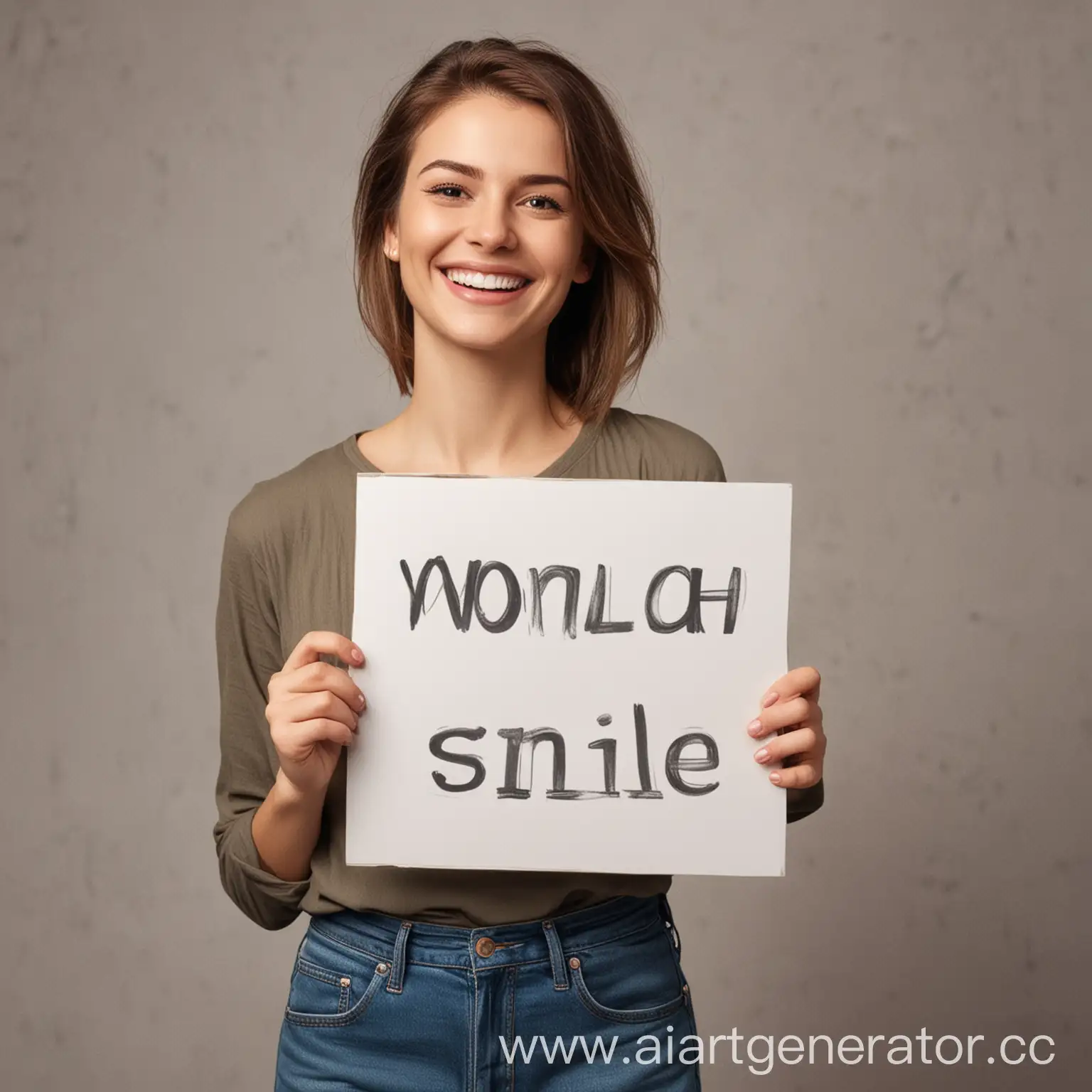 Smiling-Woman-Holding-Sign