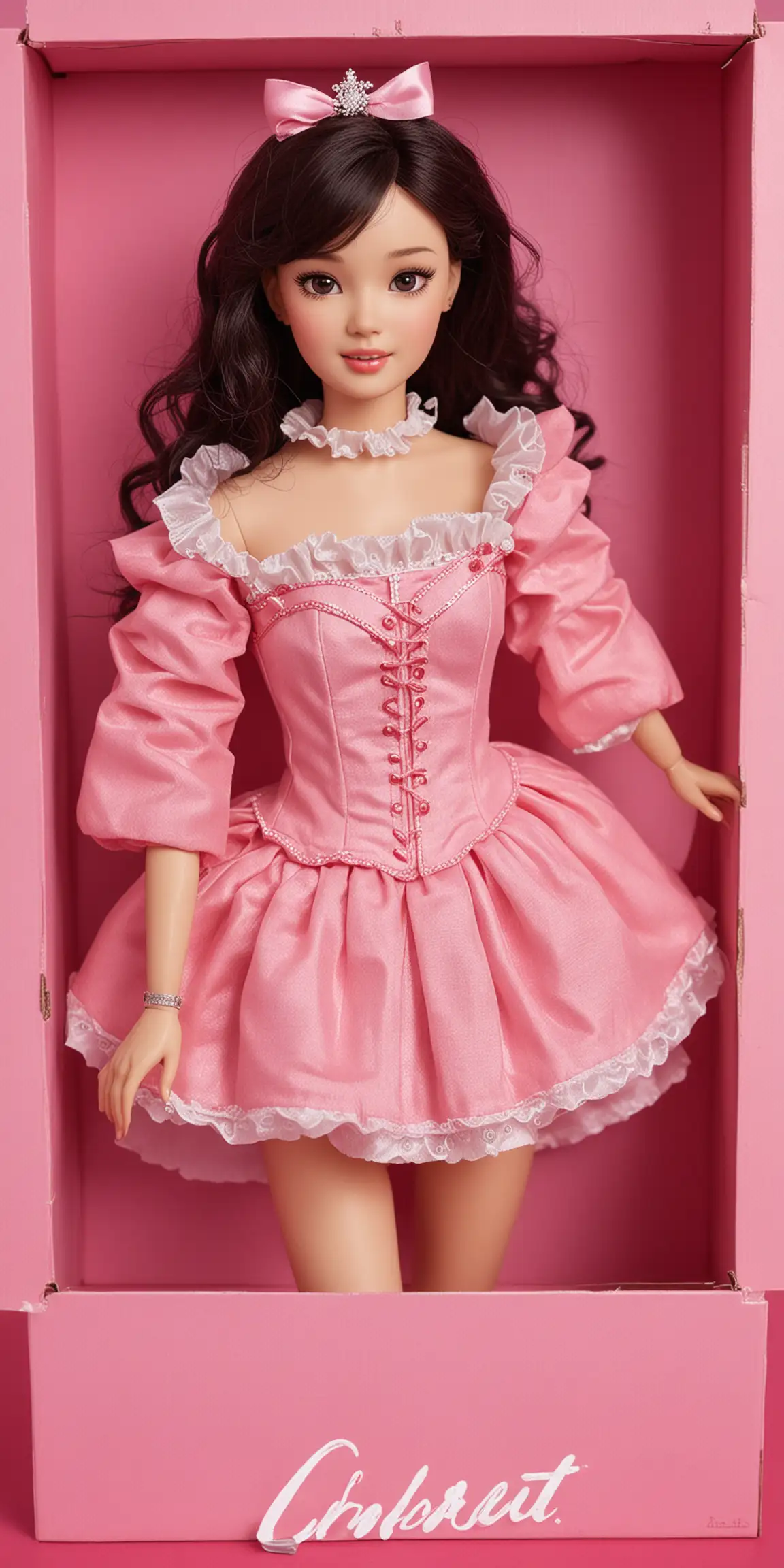 Teenage Barbie Doll Seo Yea-ji is Very Beautiful. Short wavy hair. wearing a Cinderella red costume. in a very large pink cardboard box.