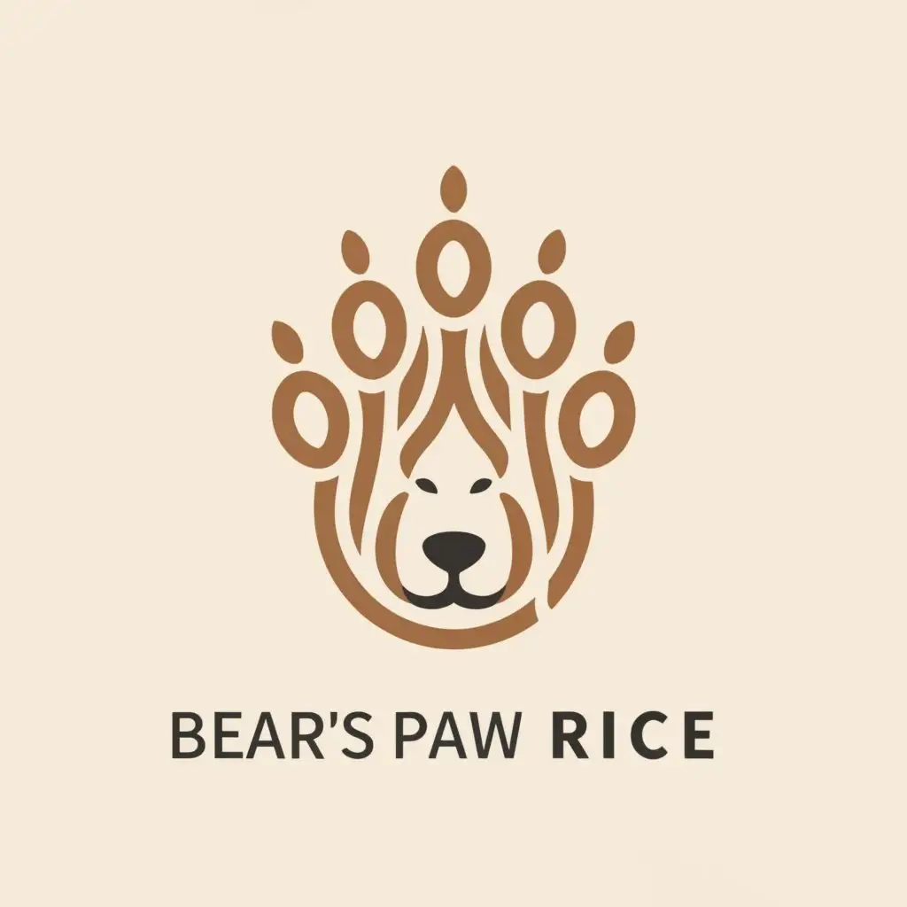 a logo design,with the text "Bear's paw rice", main symbol:Bear,Minimalistic,be used in Retail industry,clear background