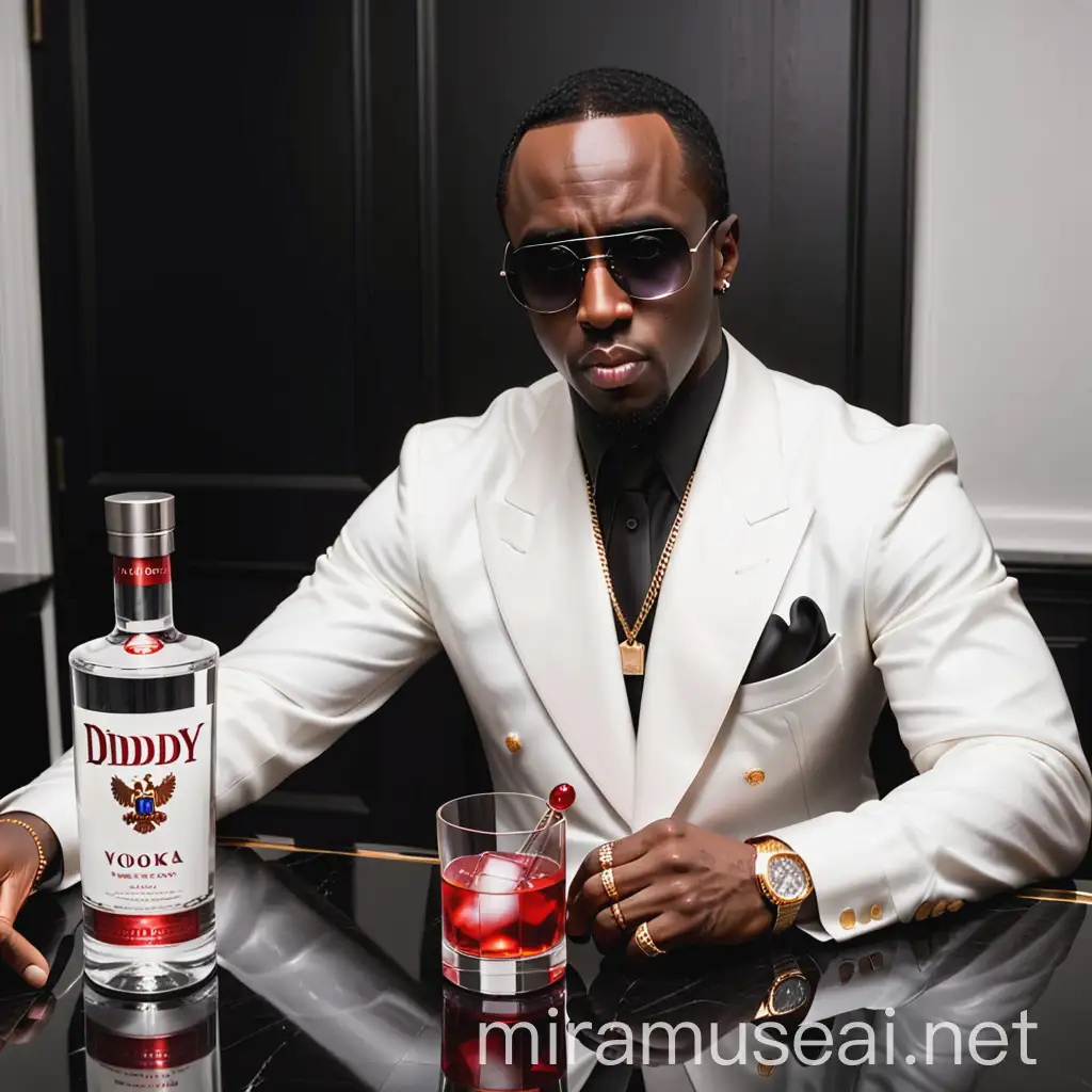 P Diddy enjoying Russian vodka in a luxurious setting