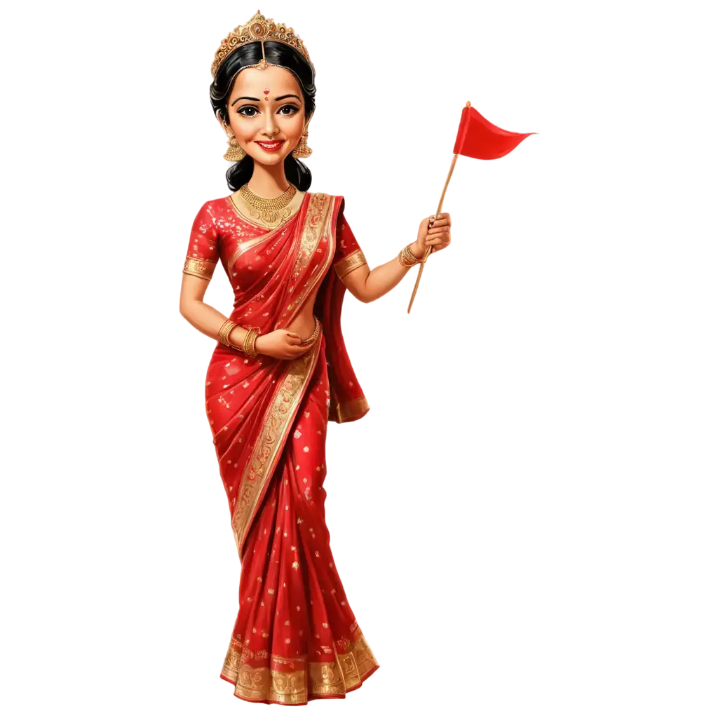 Exquisite-South-Indian-Wedding-Caricature-PNG-Stunning-Bride-in-Red-Saree