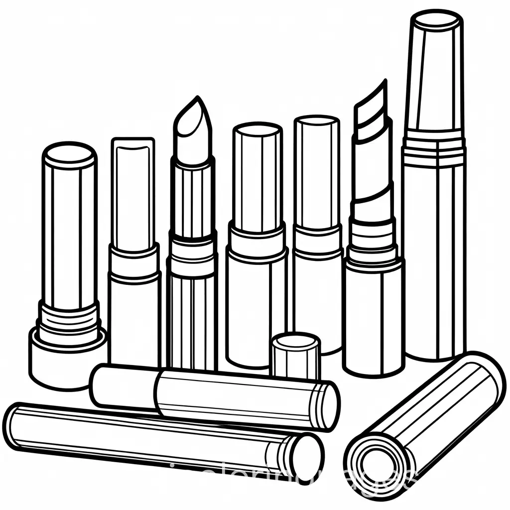 Childrens-Coloring-Page-with-Lipsticks-Line-Art-on-White-Background