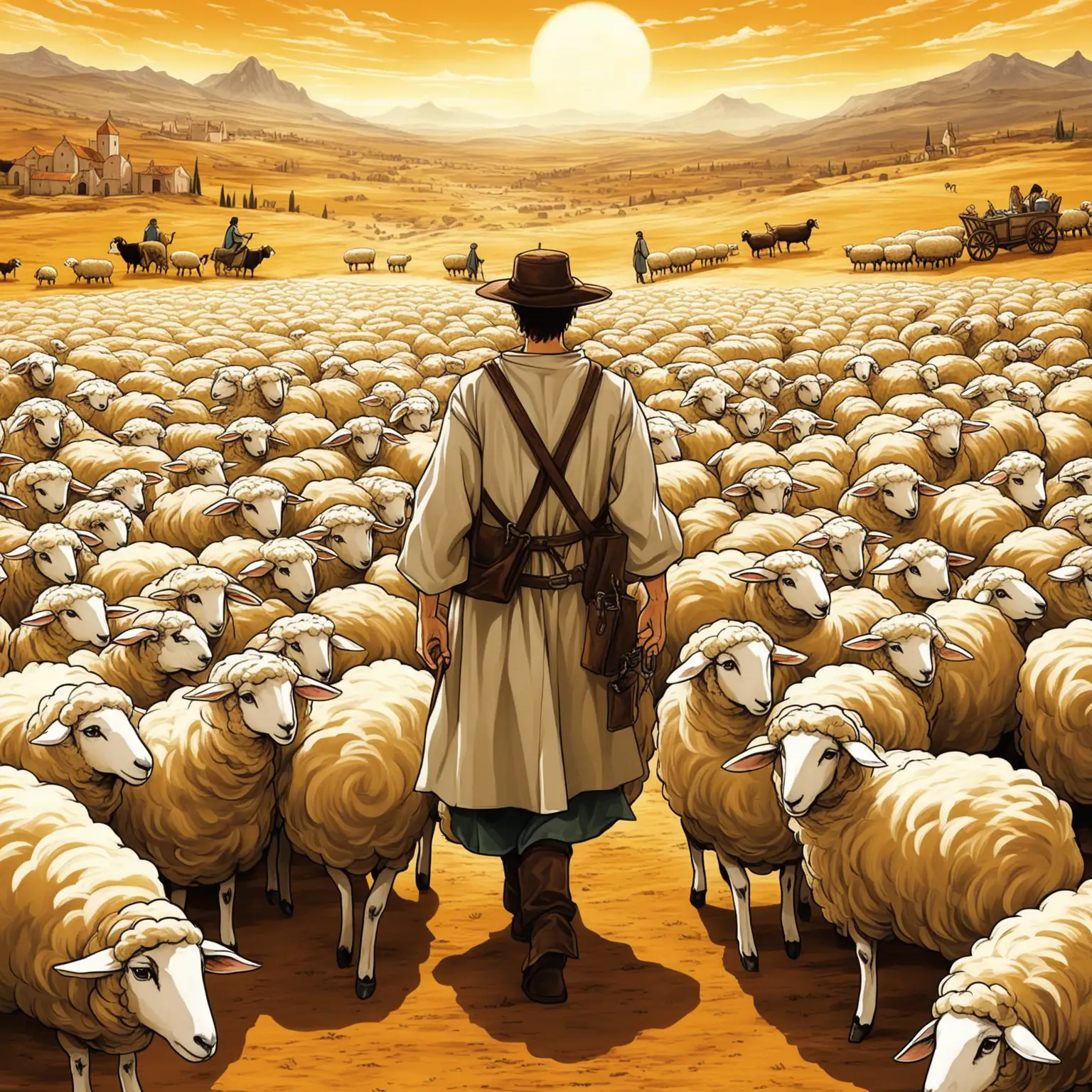The protagonist Santiago in the novel "The Alchemist" is herding sheep