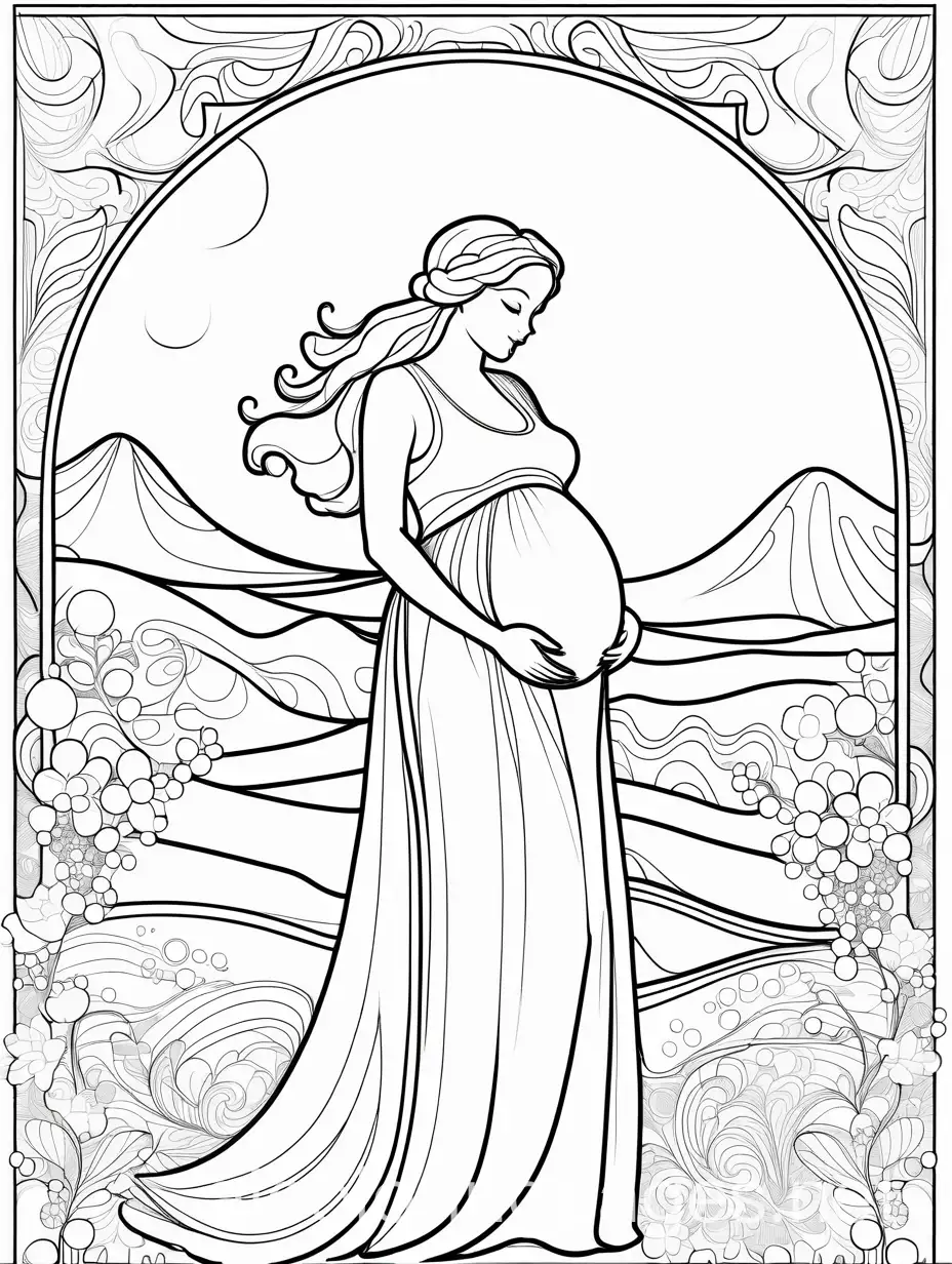 PREGNANCY COLORING PAGES, Coloring Page, black and white, line art, white background, Simplicity, Ample White Space. The background of the coloring page is plain white to make it easy for young children to color within the lines. The outlines of all the subjects are easy to distinguish, making it simple for kids to color without too much difficulty