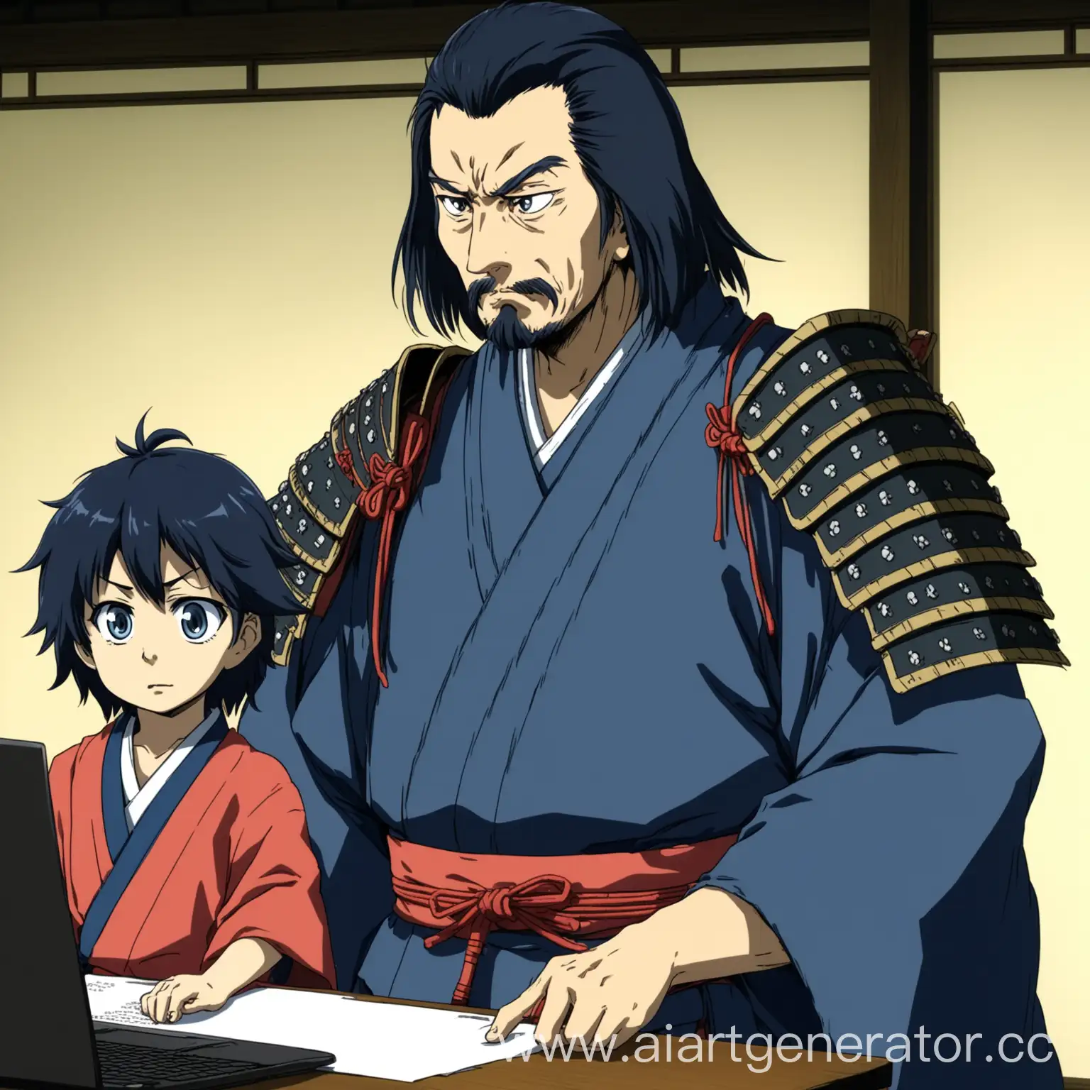 старый самурай учит молодого самурая программированию на языке typescript в стиле аниме