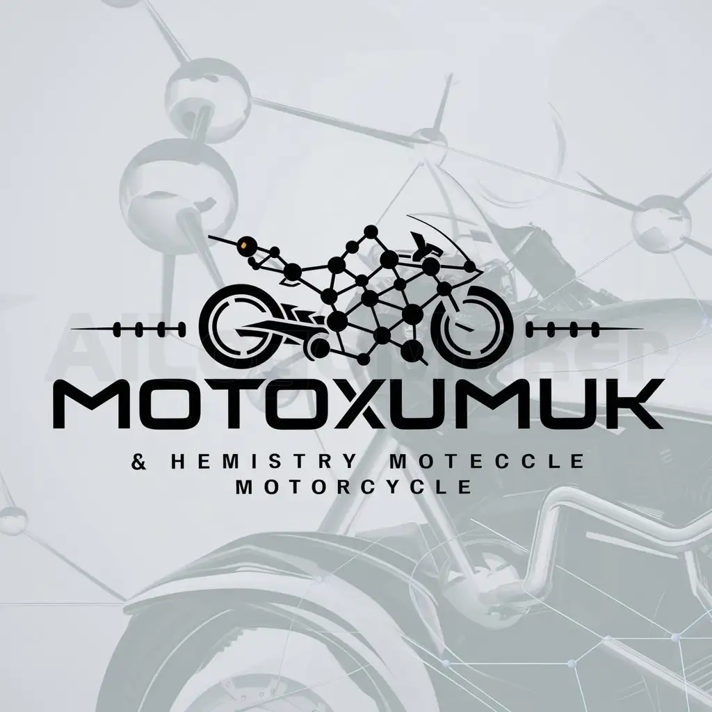 a logo design,with the text "MOTOXuMuK", main symbol:Chemistry motorcycle,Moderate,clear background