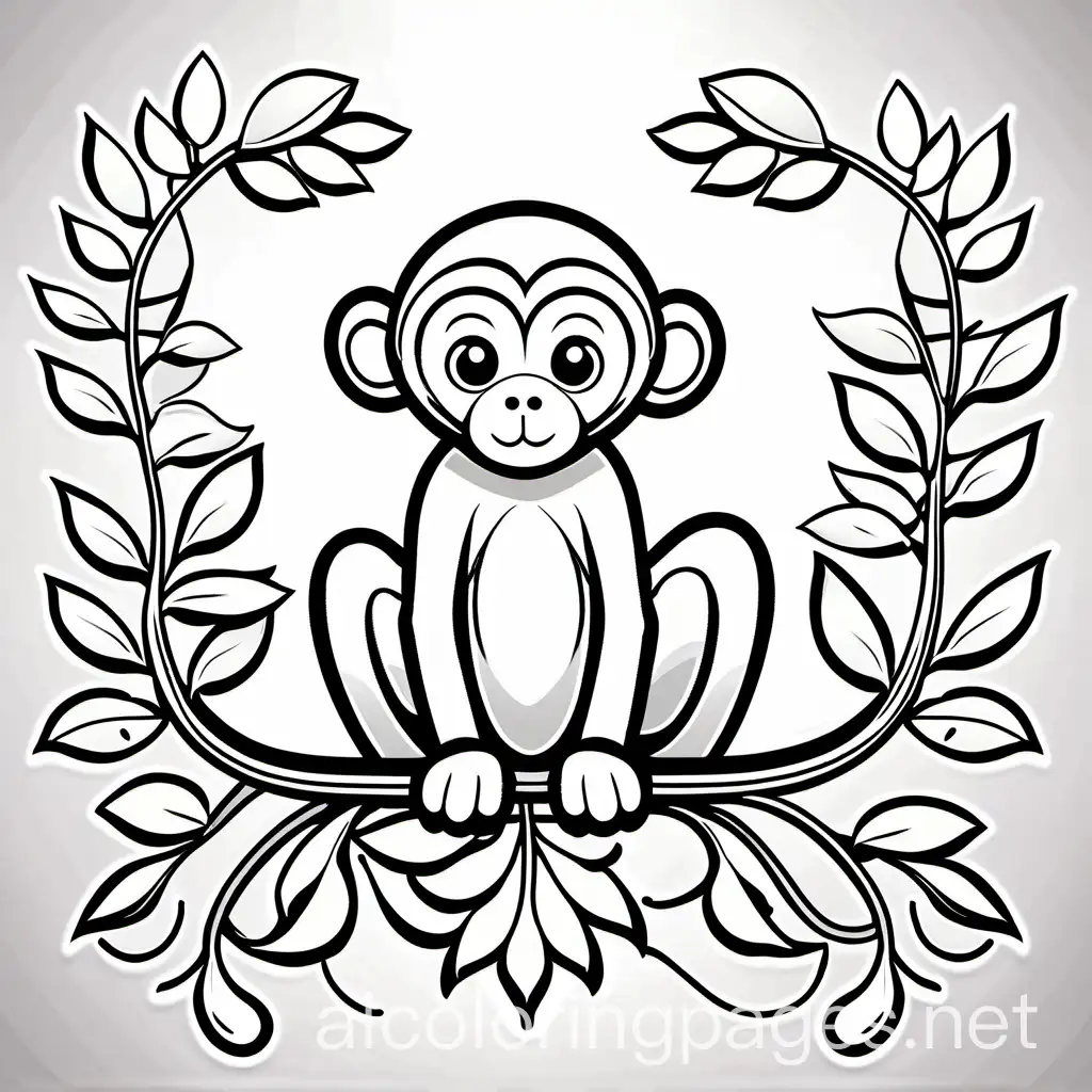 Monkey-on-Vine-Coloring-Page-Black-and-White-Line-Art-for-Simplicity-and-Easy-Coloring