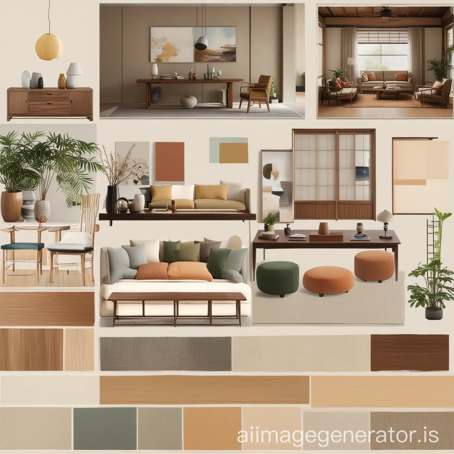 Japanese-Interior-Style-Mood-Board-Reception-Hall-and-Living-Room-with-Color-Palette