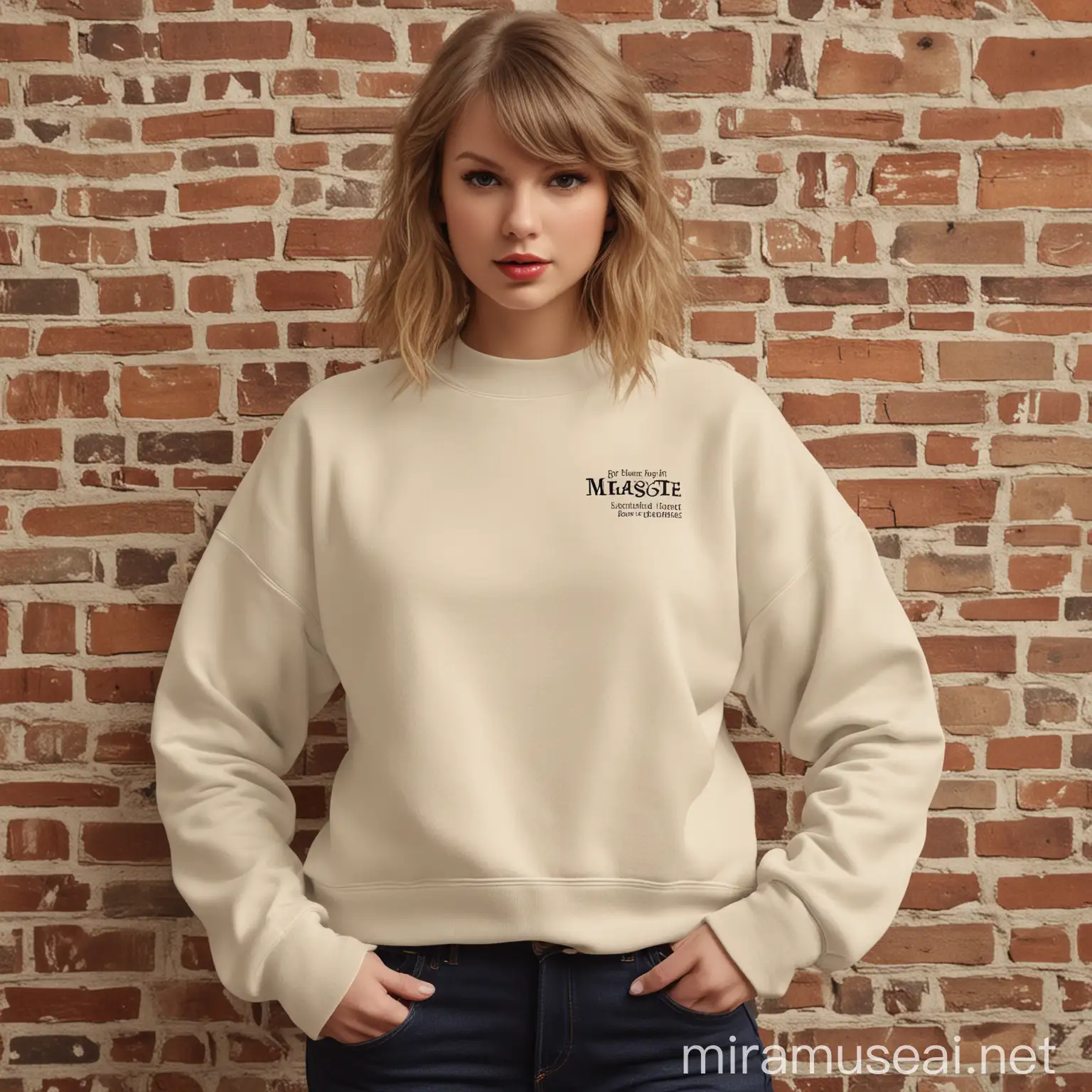 Sweatshirt Details:
Use the Gildan 18000 crewneck sweatshirt as the base garment for the mockup.
Specify the desired color and size of the sweatshirt, ensuring it matches the intended aesthetic.
Background:
Create a Taylor Swift-inspired background for the mockup. This could include elements such as vintage record covers, handwritten lyrics, concert photos, or iconic imagery from Taylor Swift's music videos.
Ensure that the background enhances the overall theme and mood of the mockup while providing a subtle nod to Taylor Swift's style and sentiment.
Typography and Artwork:
Exclude any pre-existing typography or artwork from the sweatshirt itself, as you'll be uploading your own design.
Ensure that the sweatshirt provides a clean canvas for your custom design, with no pre-existing text or imagery.
Details:
Focus on the construction and quality of the sweatshirt, highlighting features such as ribbed cuffs, neckline, and hem.
Specify any desired details that contribute to the overall aesthetic and functionality of the sweatshirt.
Fit and Style:
Ensure the mockup accurately represents the fit and style of the Gildan 18000 crewneck sweatshirt, providing a relaxed yet stylish silhouette.
Emphasize the versatility and comfort of the sweatshirt, making it suitable for various occasions and settings.
Presentation:
Set the mockup in a lifestyle setting that reflects Taylor Swift's aesthetic, such as a cozy coffee shop, vintage record store, or sunlit park.
Describe the ambiance and mood of the setting to evoke nostalgia and romance, complementing the Taylor Swift-inspired background.