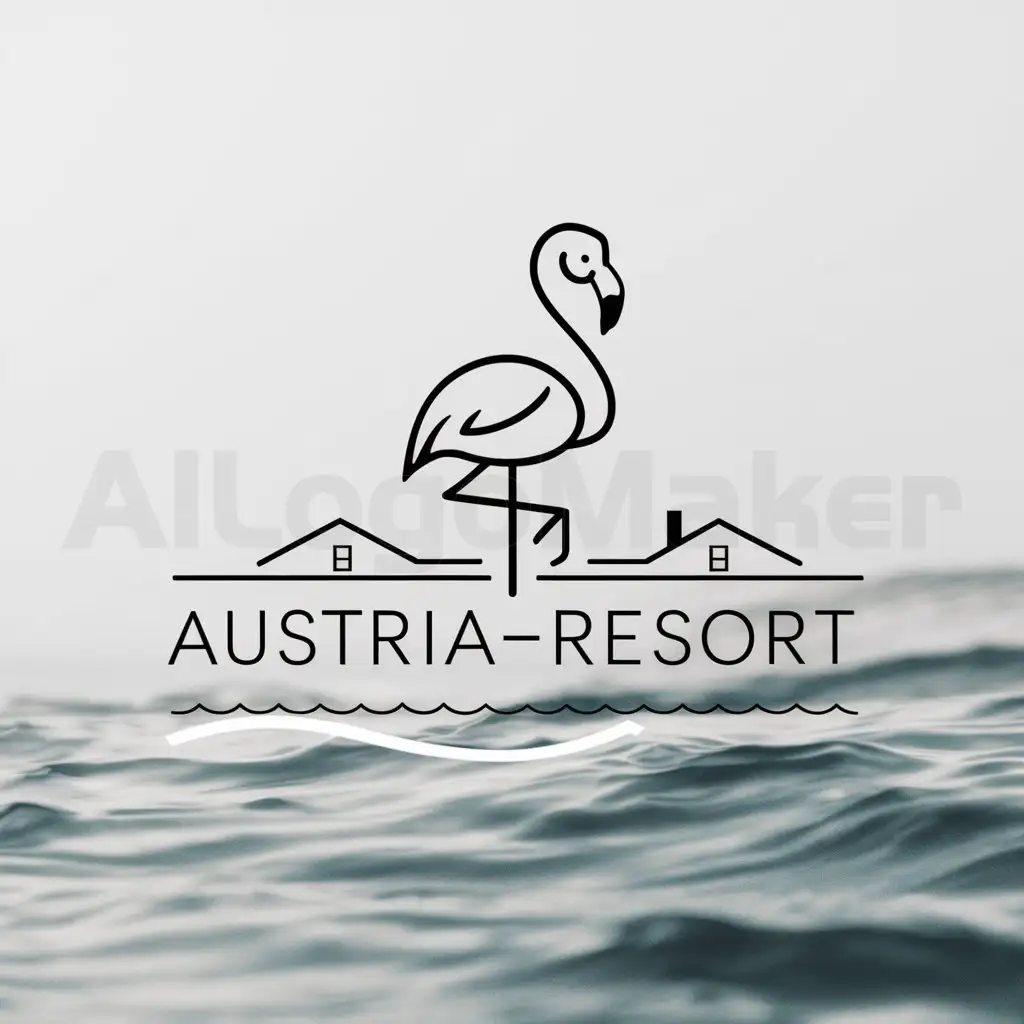 a logo design,with the text "Austria-resort", main symbol:flamingo, sea, house,Minimalistic,clear background