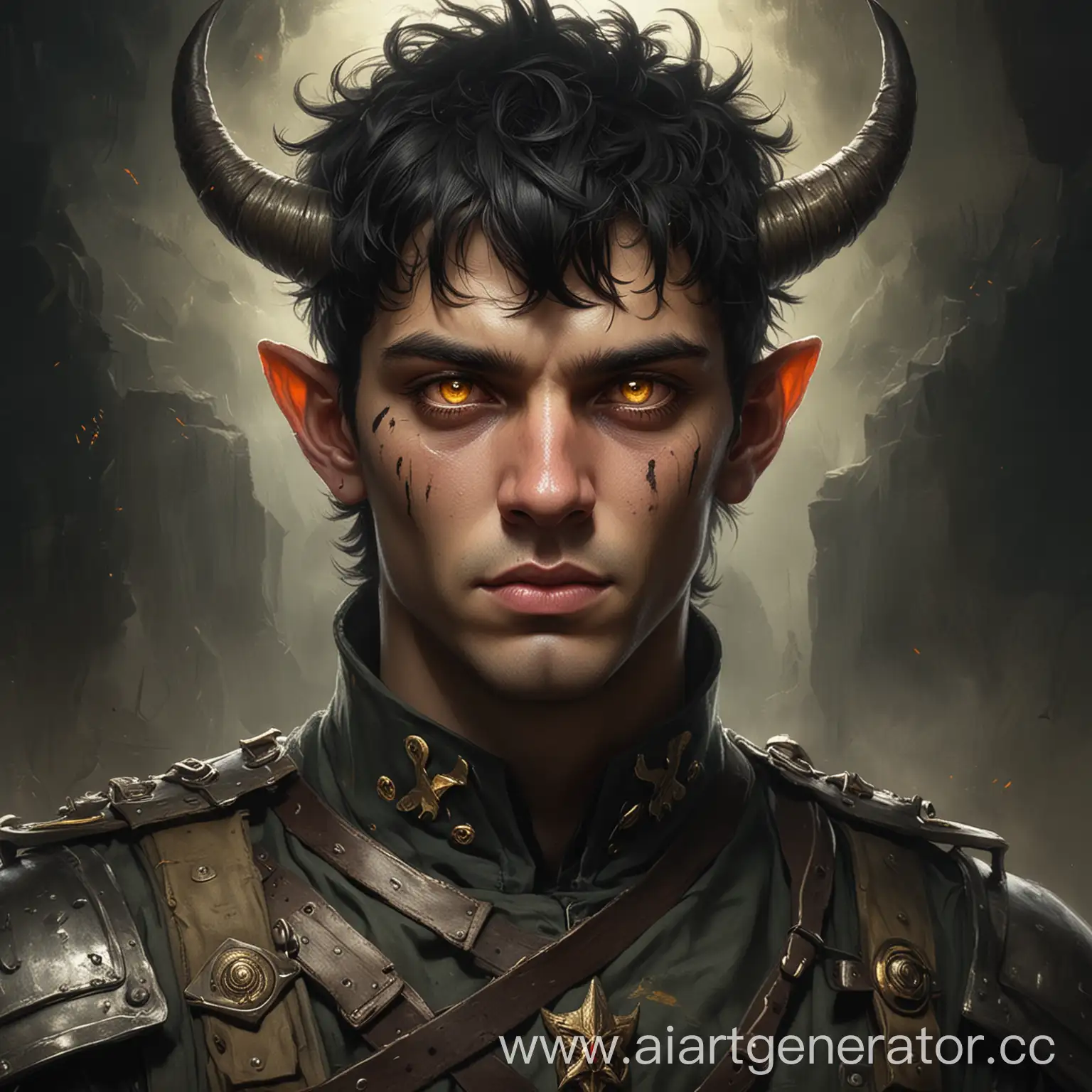 Young-Man-Soldier-with-Glowing-Yellow-Eyes-and-Horned-Tiefling