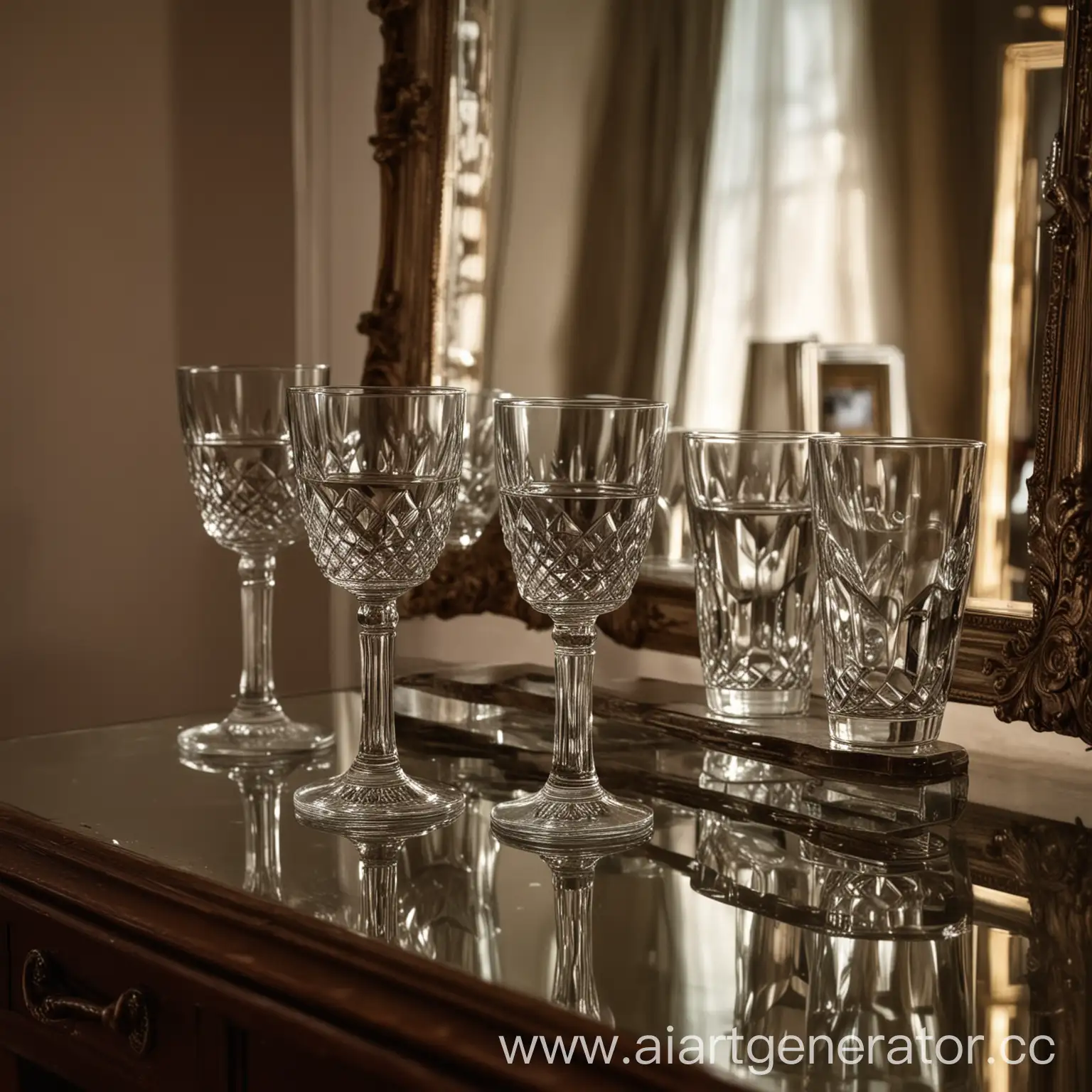 Elegant-Glassware-Still-Life-with-Mirror-Reflections