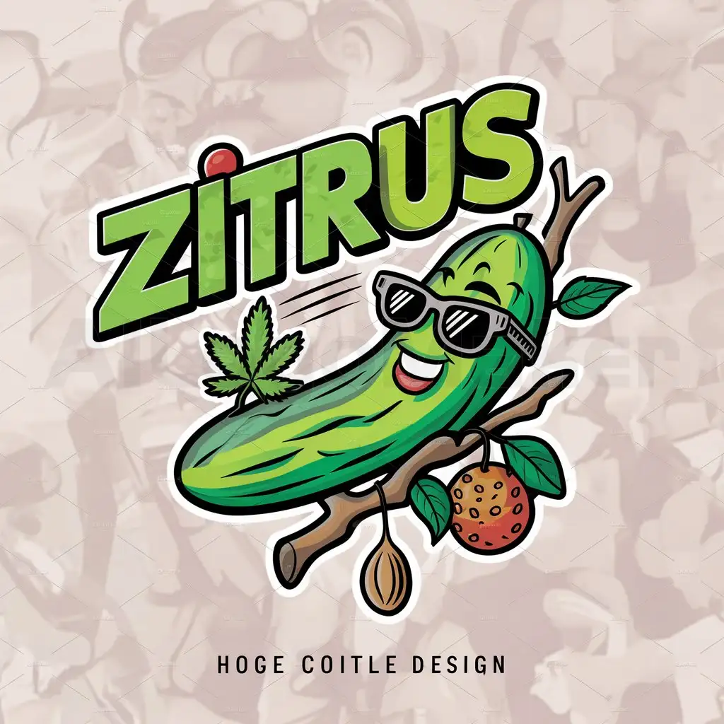 a logo design,with the text "Zitrus", main symbol:Cool cucumber , weed leaf , sun glasses , comic style , tree , seed , bubaz,Moderate,be used in Others industry,clear background