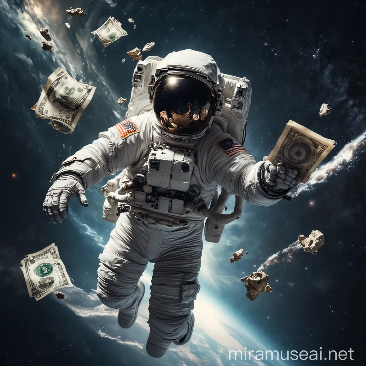 Astronaut Holding Wealth in the Vastness of Space