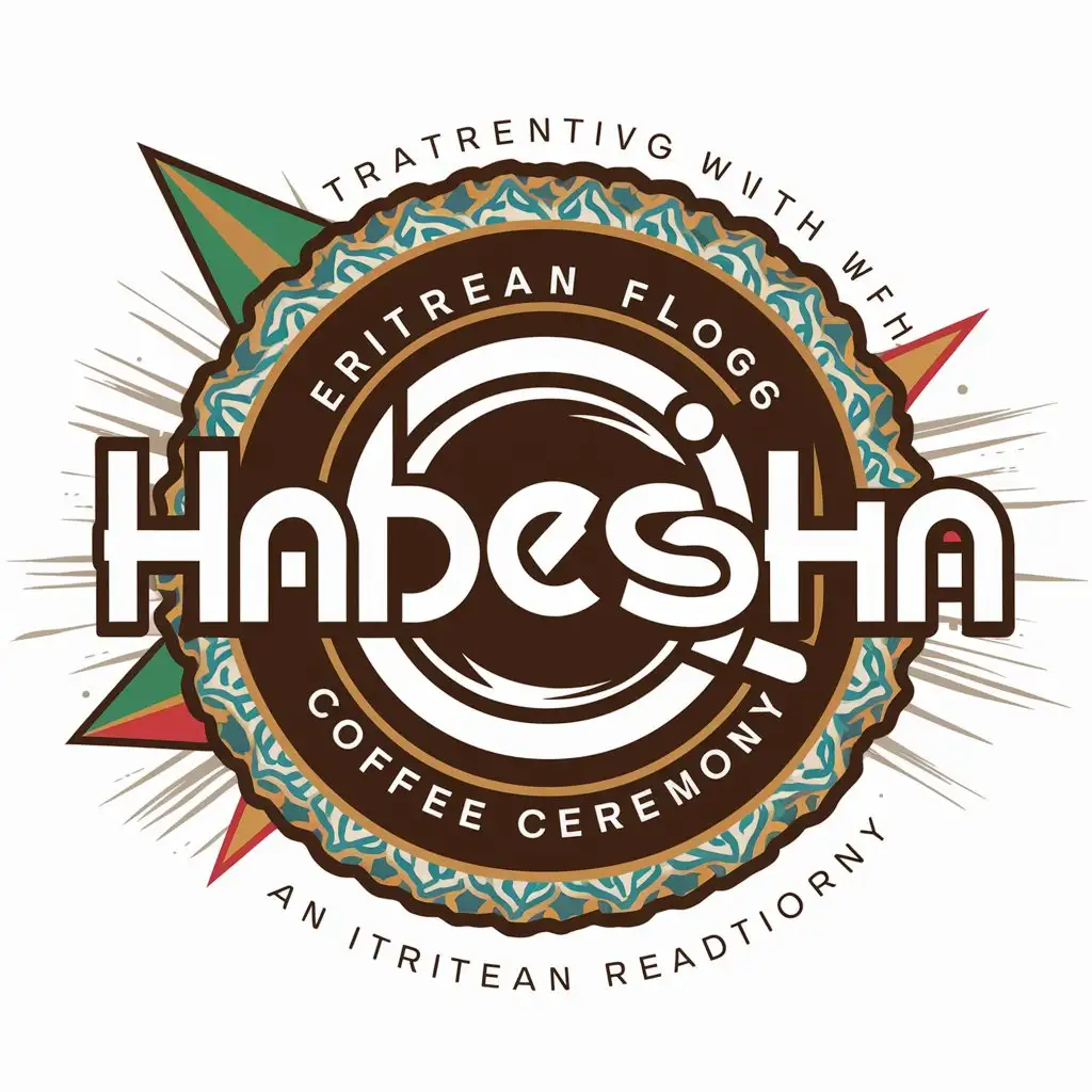 a logo design,with the text "Habesha", main symbol:Hello! Excited to bring your visions to life? Start your creative journey with Canva. What will we design together today?nFor an Eritrean restaurant, let's create a brand name and a logo idea that captures the essence of Eritrean culture and cuisine.nBrand Name Suggestions:n1. Taste of Eritrean2. Asmara Delightsn3. Red Sea Bistron4. Habesha Feastn5. Eritrean EssencenLogo Idea:nFor the logo, consider incorporating elements that reflect Eritrean culture, such as traditional patterns, the colors of the Eritrean flag (green, blue, red, and gold), and symbols like coffee cups (representing the traditional coffee ceremony), injera (a staple food), or the national tree, the olive tree.nI'll generate a couple of logo designs for you. Please hold on a moment while I get them ready.,complex,be used in Restaurant industry,clear background