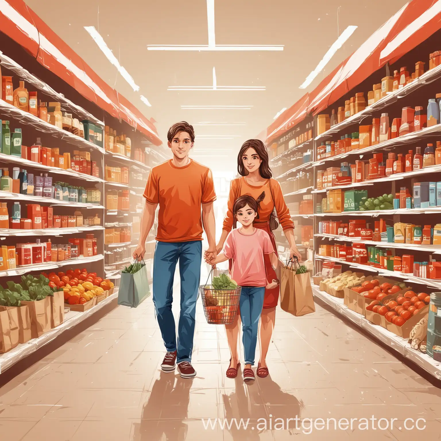 vector illustration, family, shopping, childe, 
market