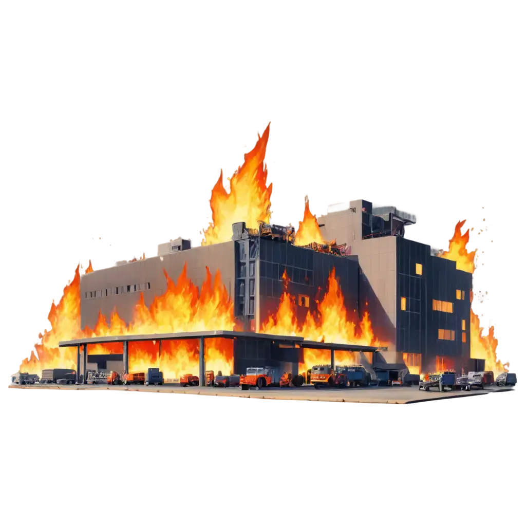 building fire in a very large company in the form of cartoon