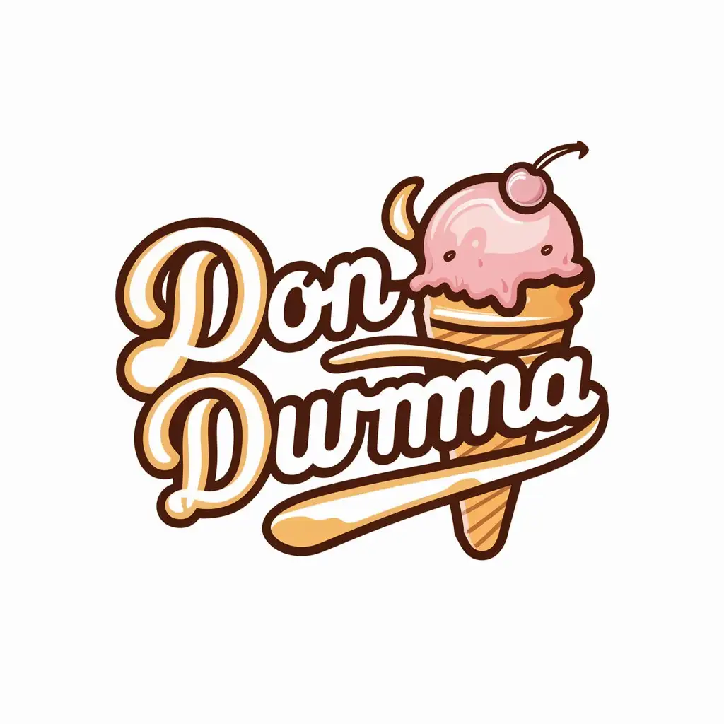 draw a logo of a ice cream brand. make the logo look very sweet and eatable. the brand name is Don-Durma